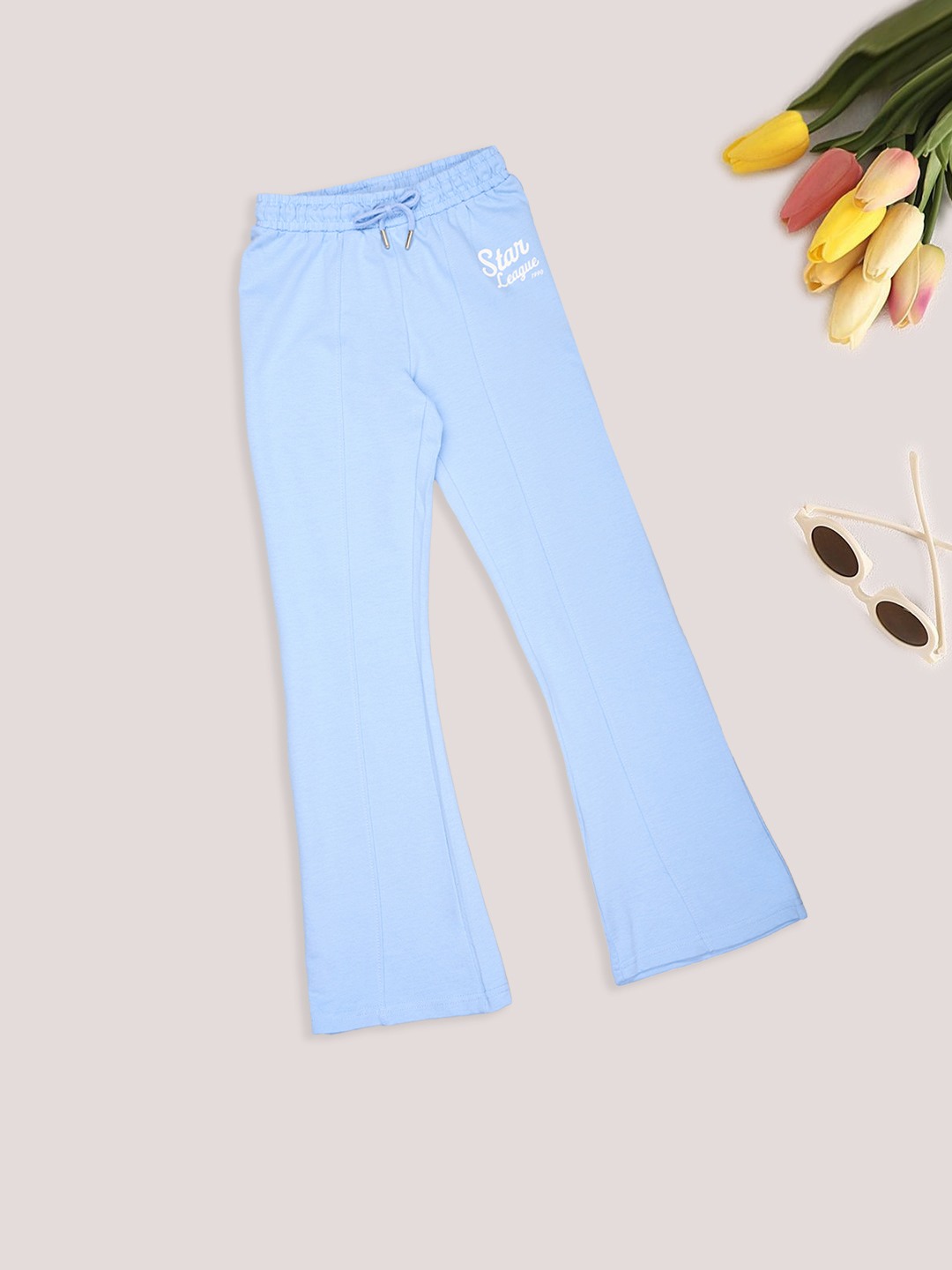 Powder Blue Graphic Bell Bottom Track Pants