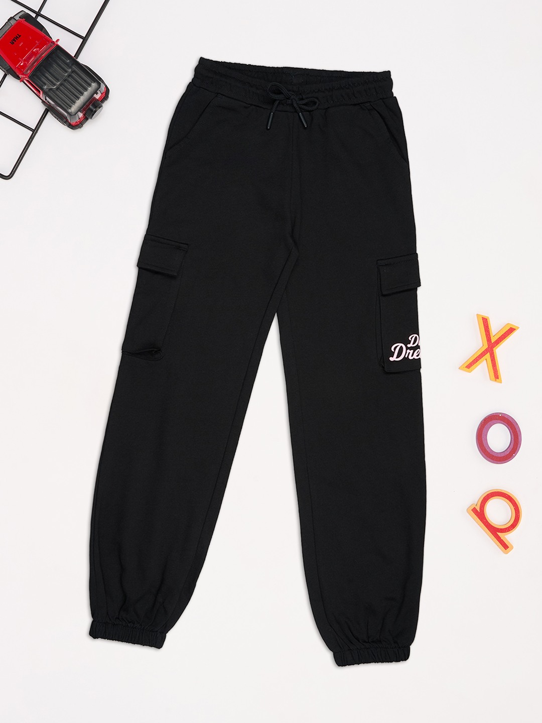 Black Solid Cargo Joggers