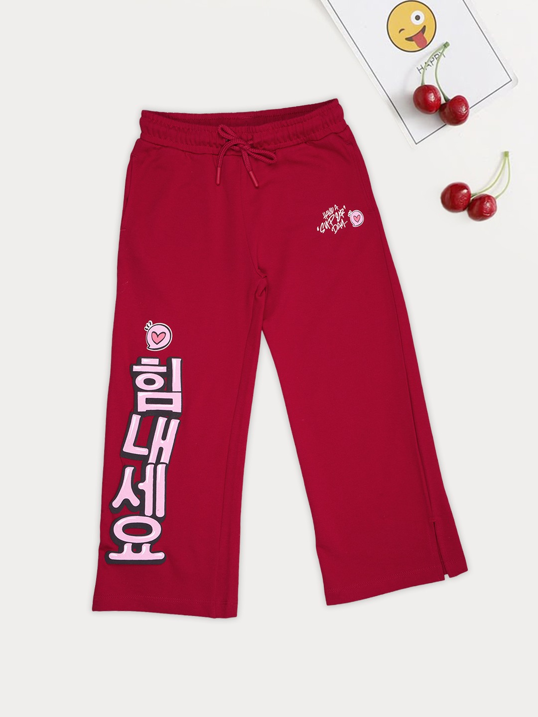 Red Graphic Drawstring Pants