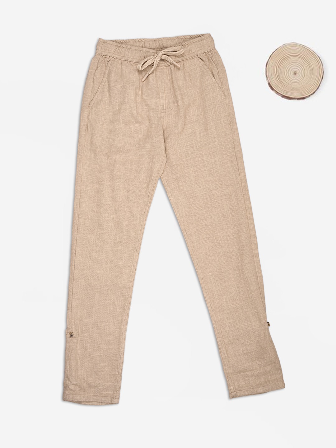 Tan Slub Drawstring Pants
