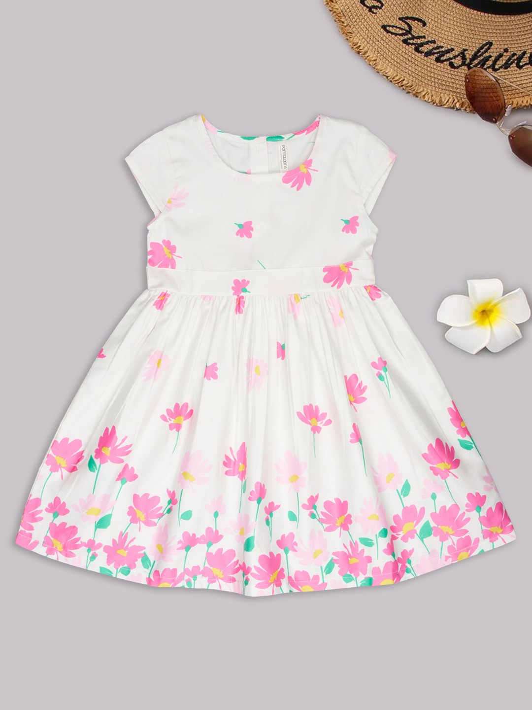 White Floral Print Fit & Flare Dress