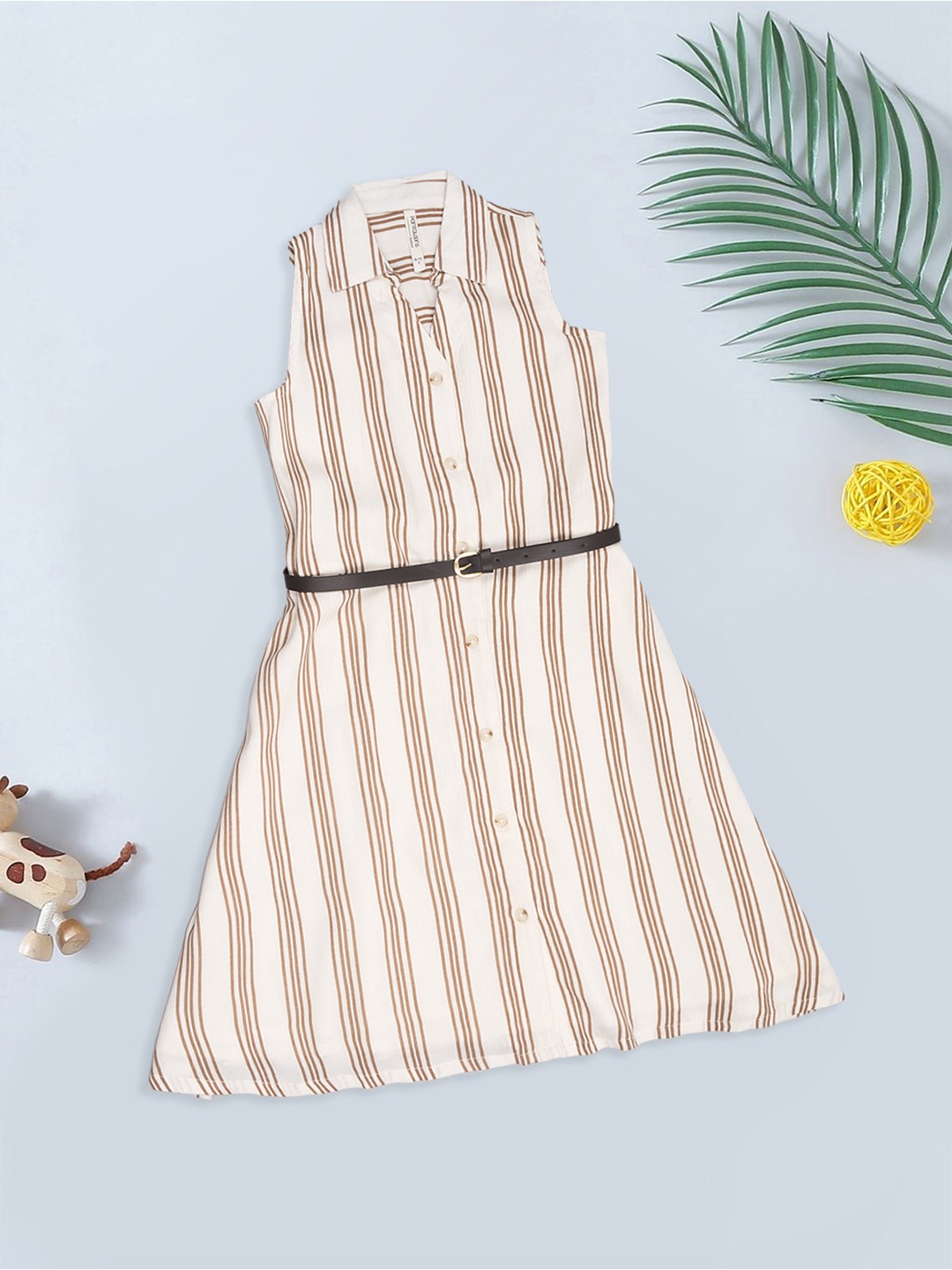 Off-White Striped Sleeveless Shirt Dress
