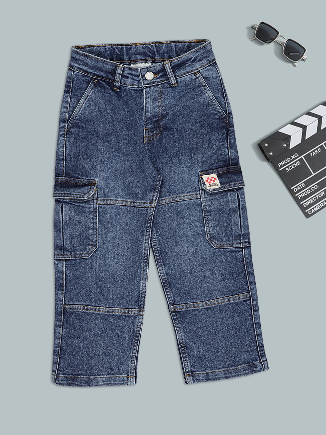 Blue Stone Wash Cargo Jeans