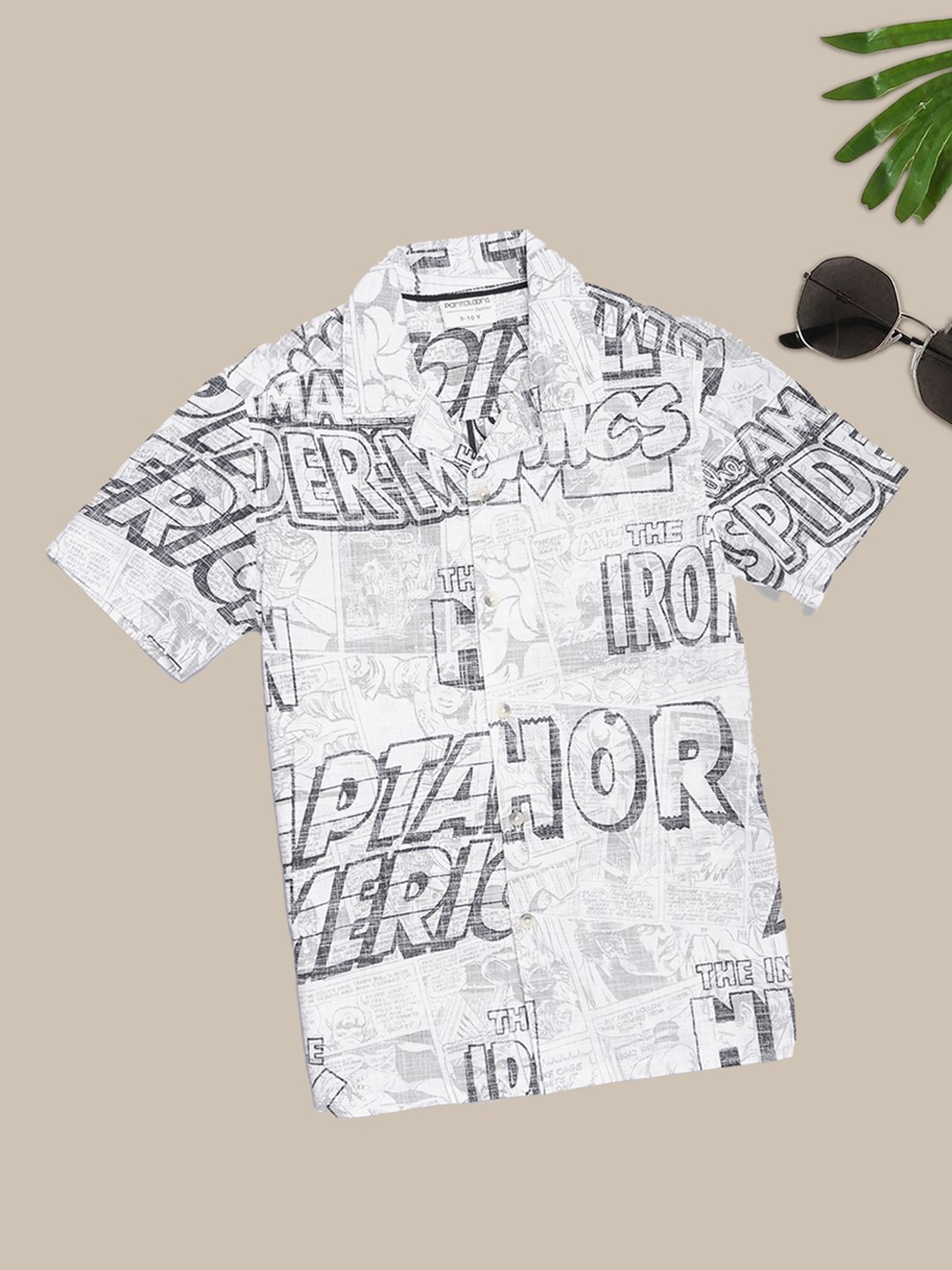 White Marvel Avengers Comic Print Resort Shirt