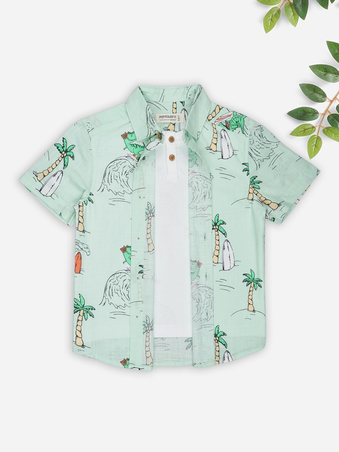 Mint Tropical Print Layered Shirt