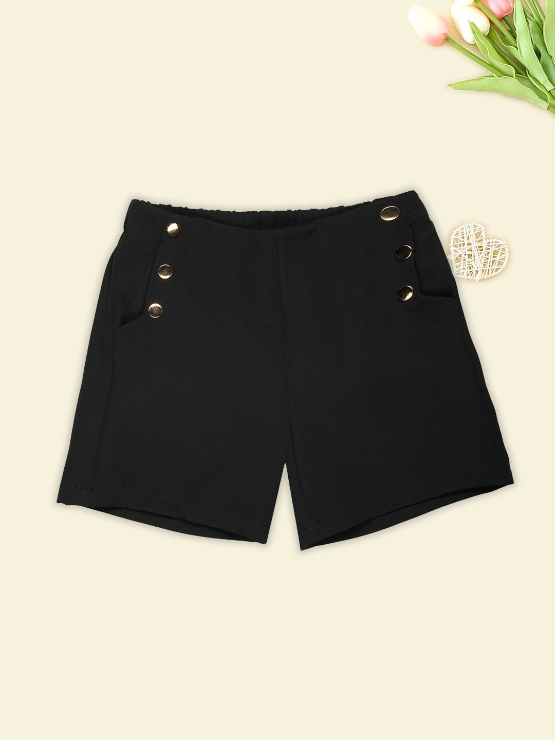 Black Button-Detail Tailored Shorts