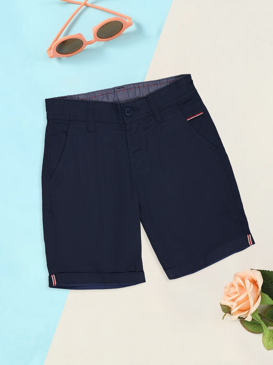 Navy Micro Print Chino Shorts