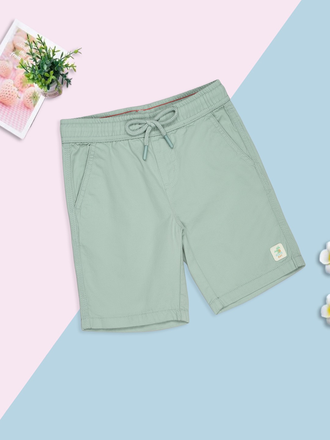 Mint Solid Drawstring Shorts