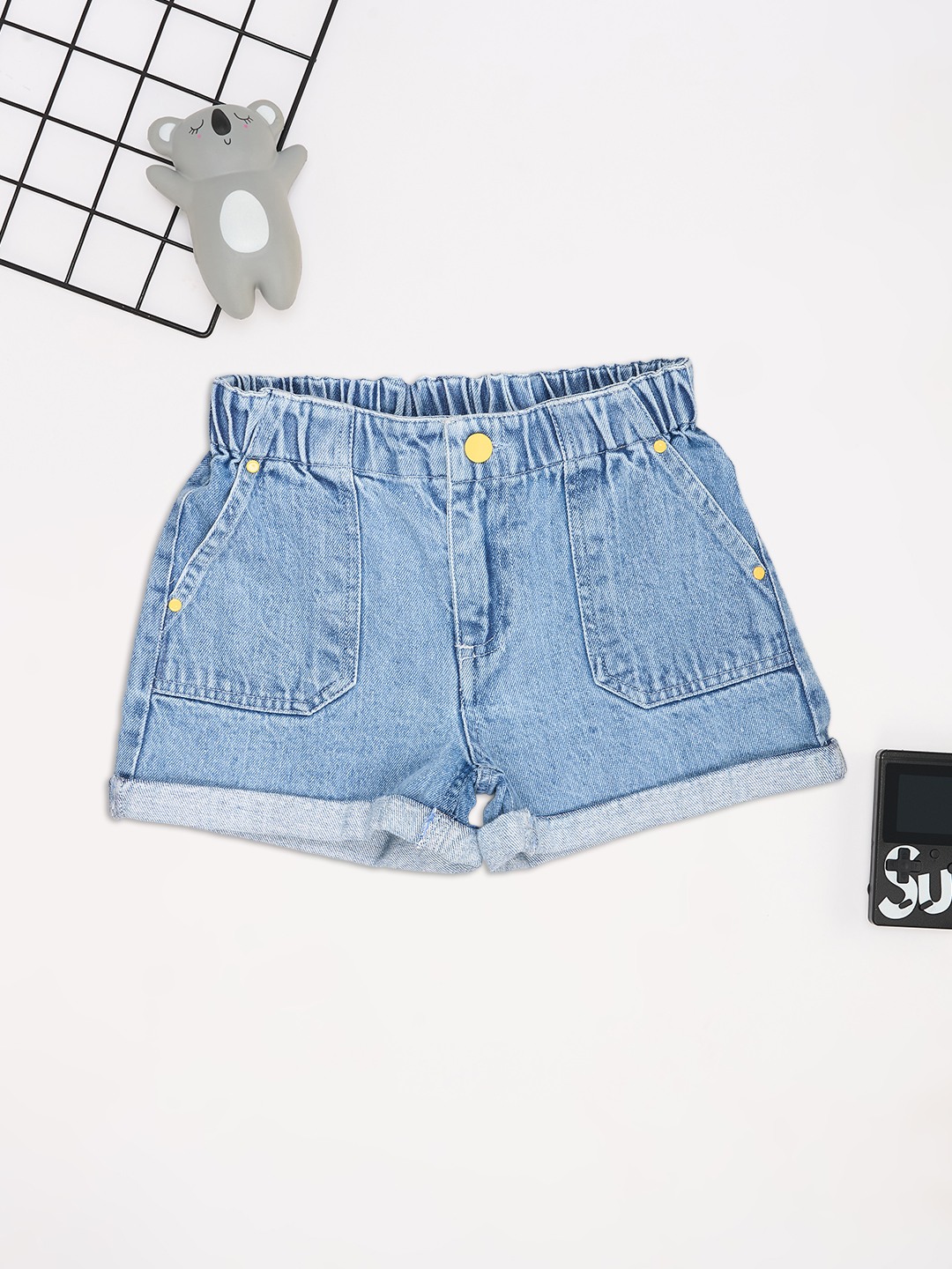 Light Blue Washed Denim Shorts