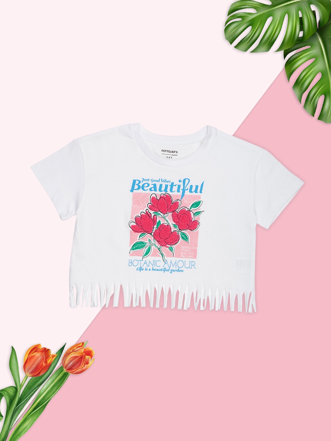 White Floral Graphic Fringe T-Shirt