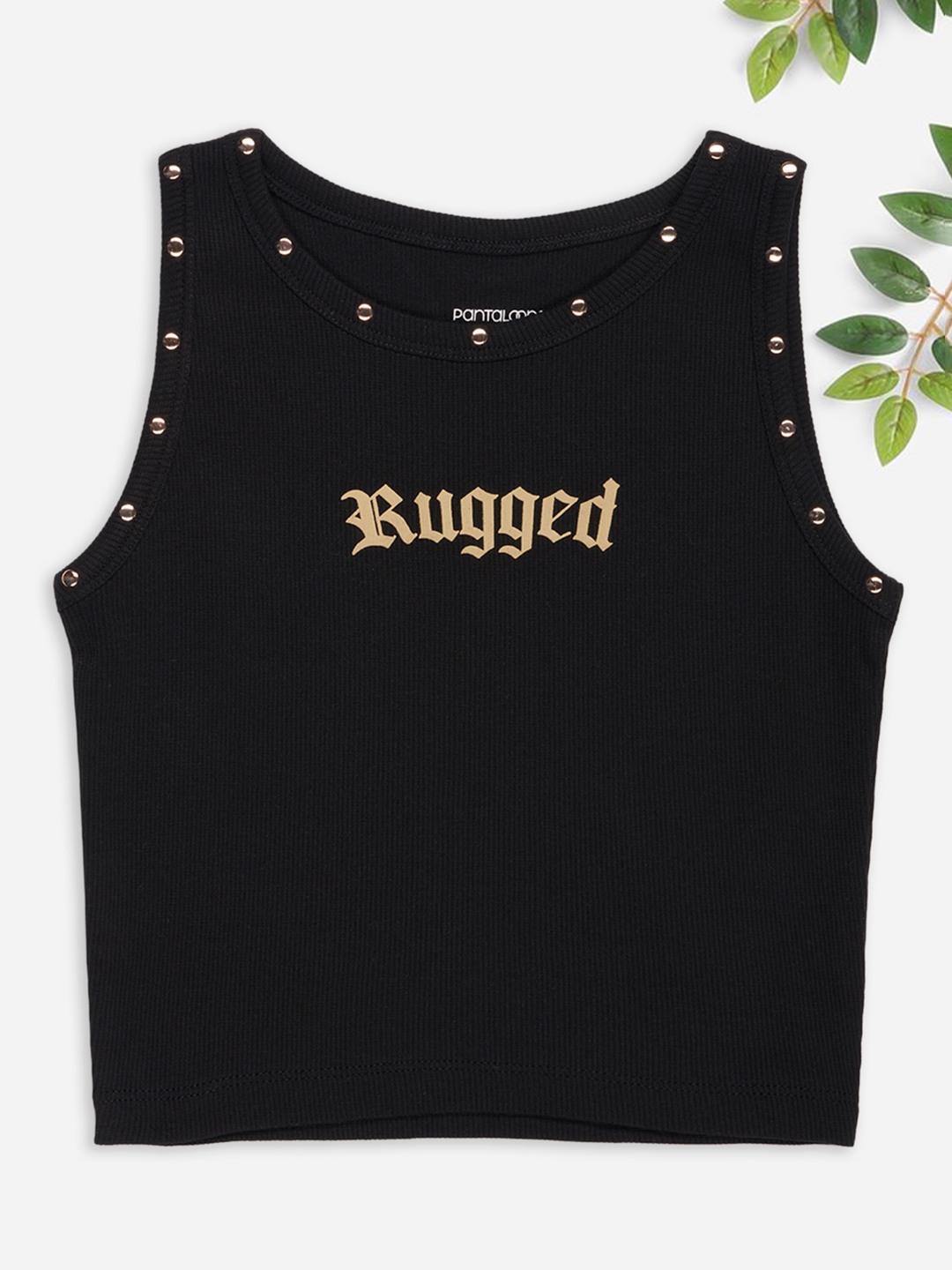 Black Studded Rib Knit Tank Top