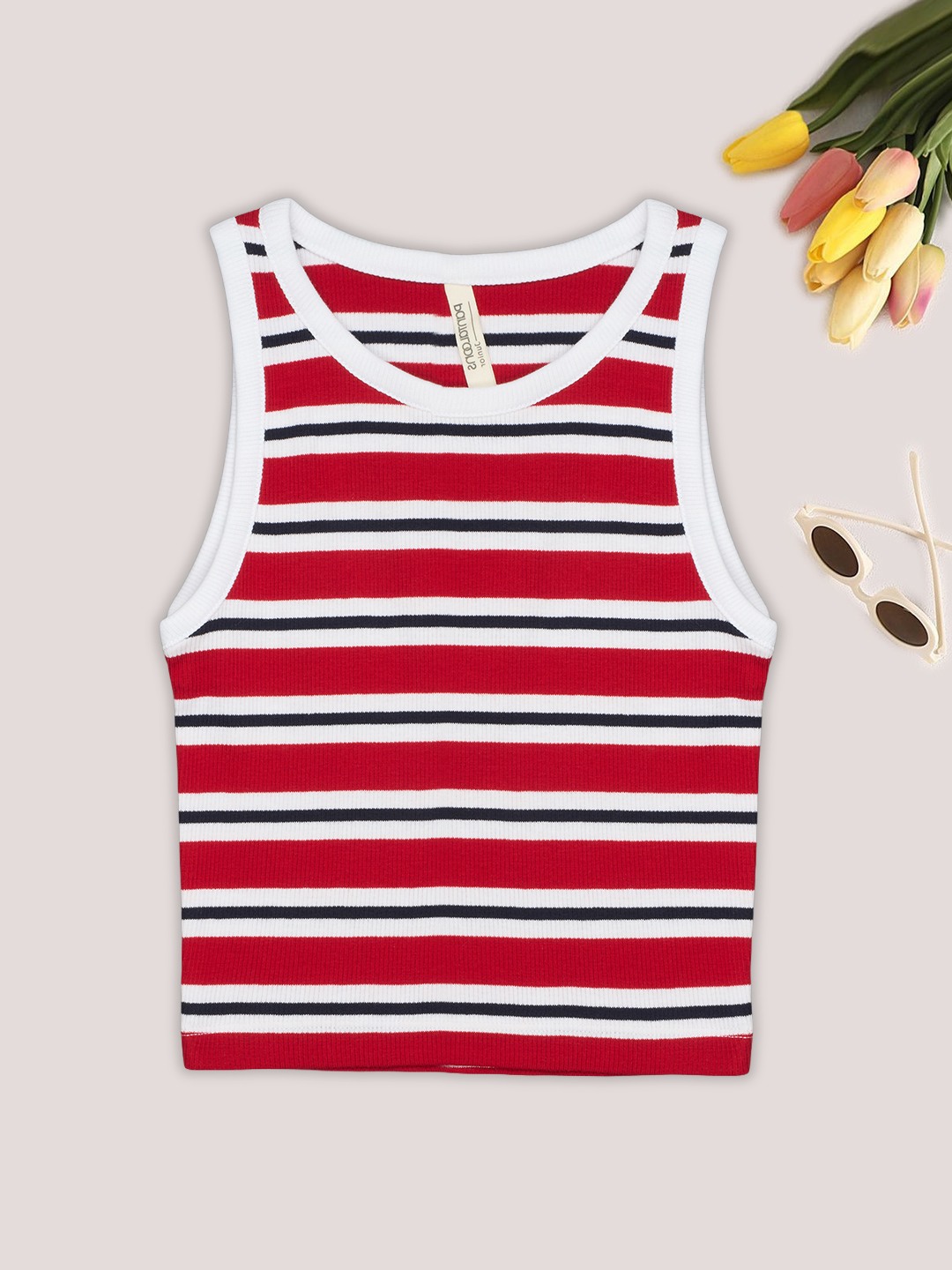 Red Striped Rib Knit Tank Top
