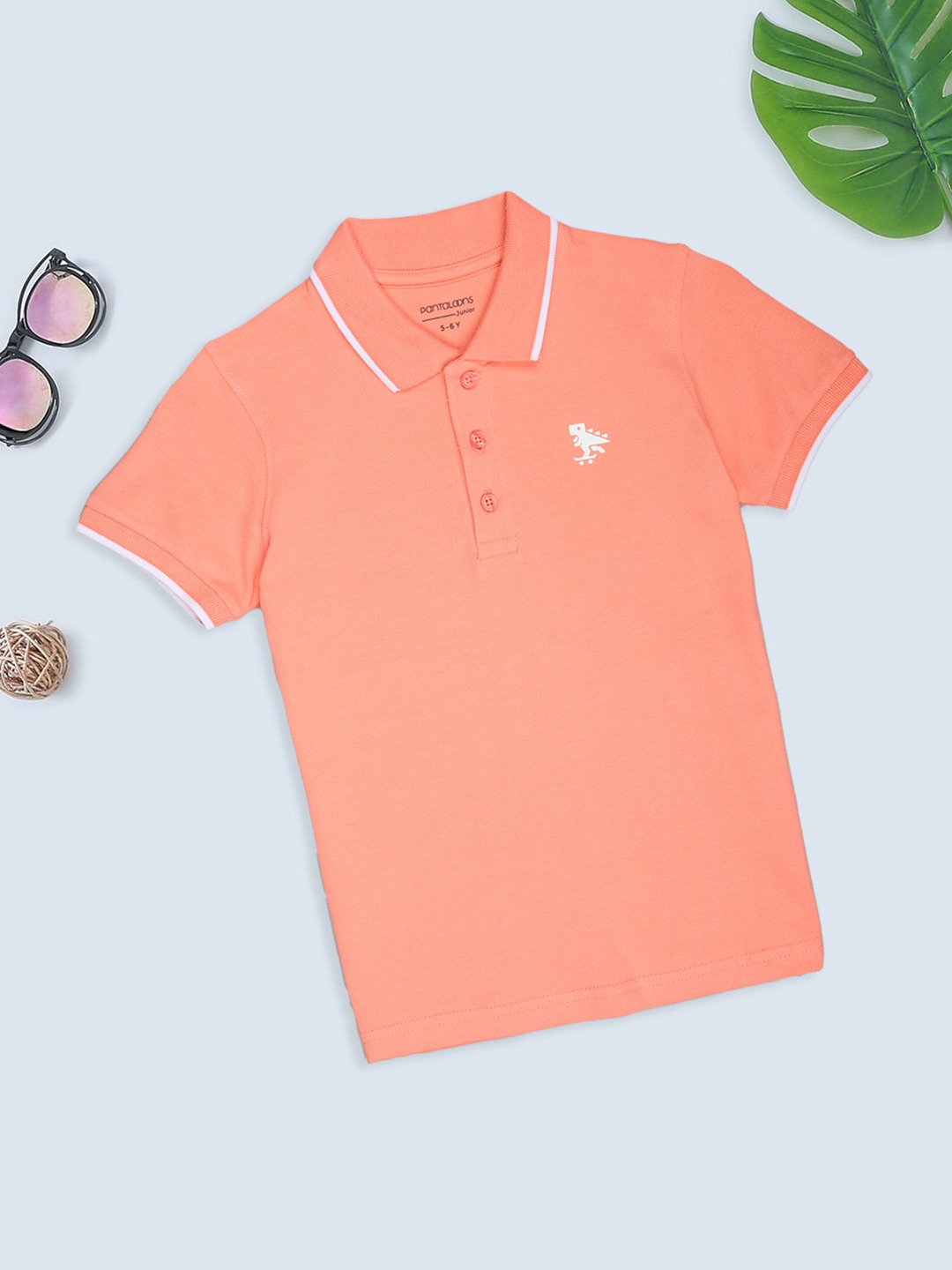 Peach Solid Polo Pique T-Shirt