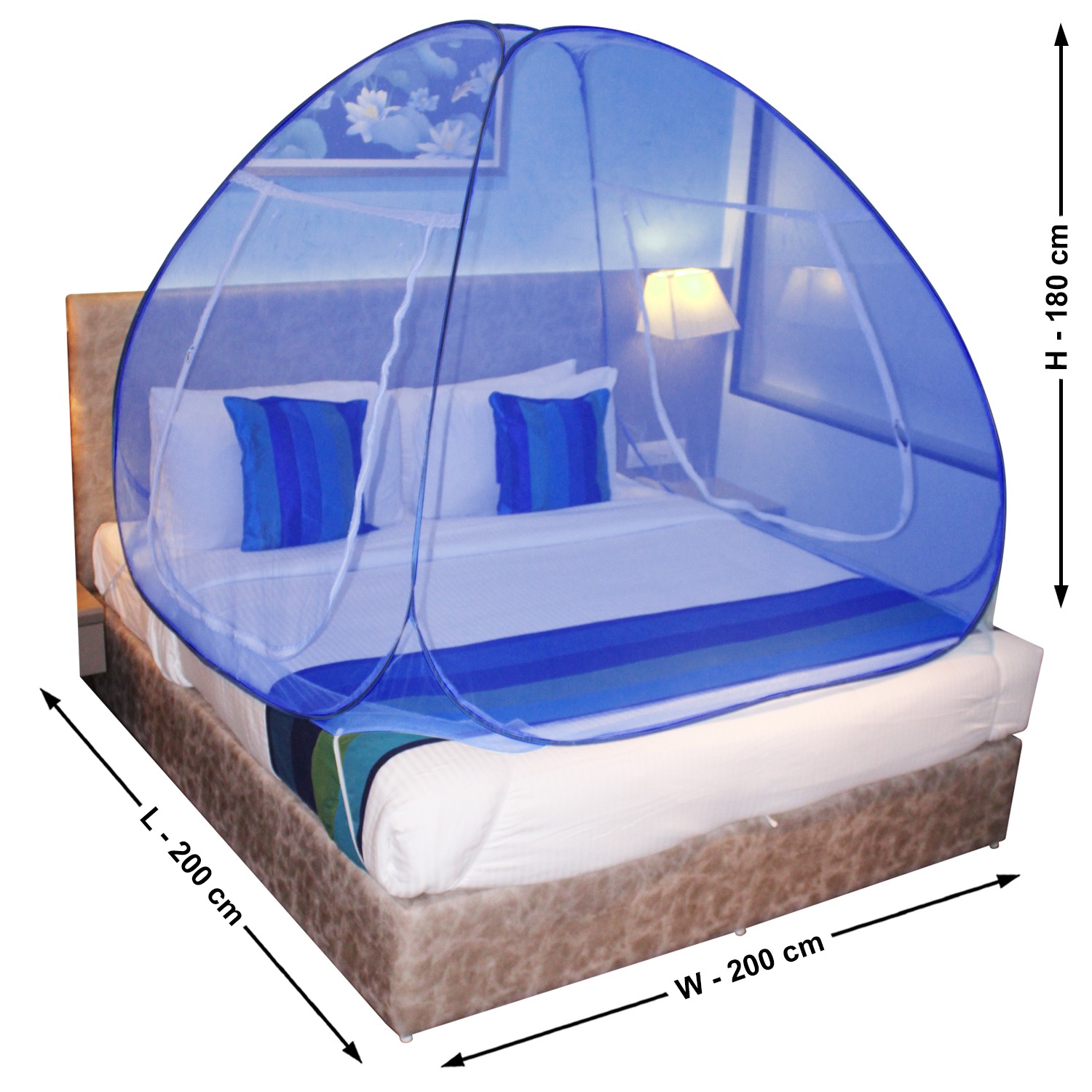 Paola Mosquito Net Combo Red Patti And Blue Foldable Double Bed Net King Size Easily Wash Pack Of 2 