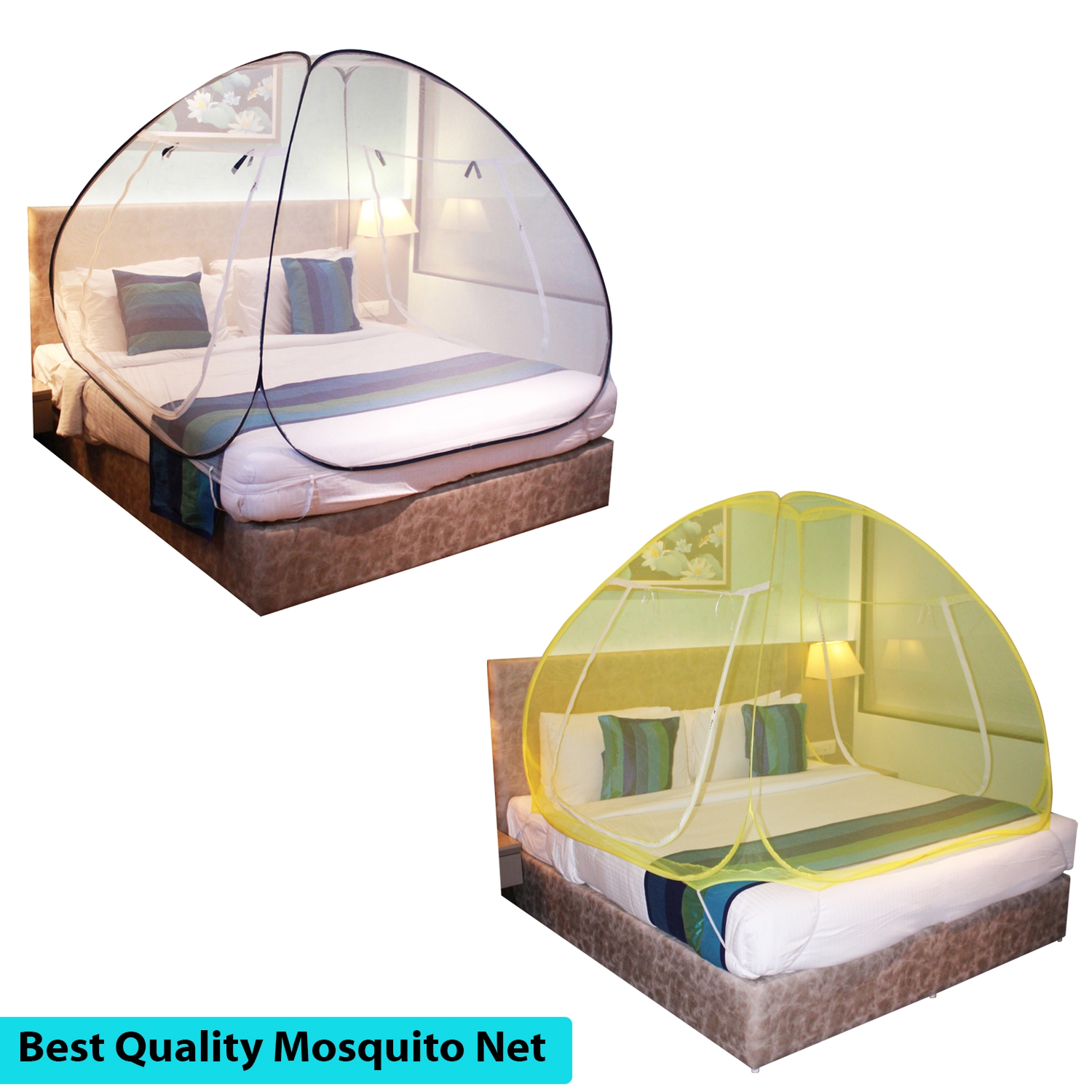Paola Jewels | Paola Mosquito Net Combo Black Patti And Yellow Foldable Double Bed Net King Size Easily Wash Pack Of 2 0