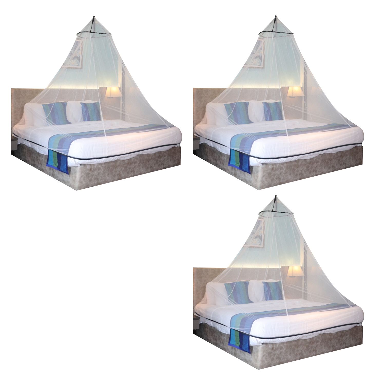 Mosquito Net for Double Bed, King-Size, Round Ceiling Hanging Foldable Polyester Net White And Black Pack 3 