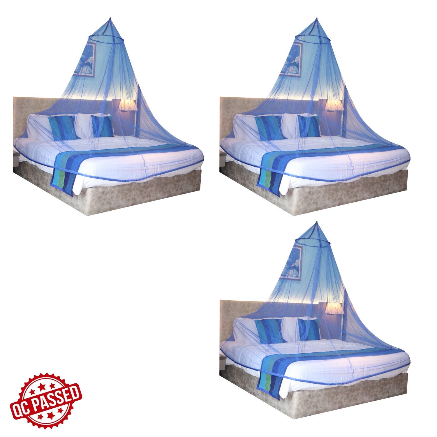 Paola Jewels | Mosquito Net for Double Bed, King-Size, Round Ceiling Hanging Foldable Polyester Net Blue Pack 3  1