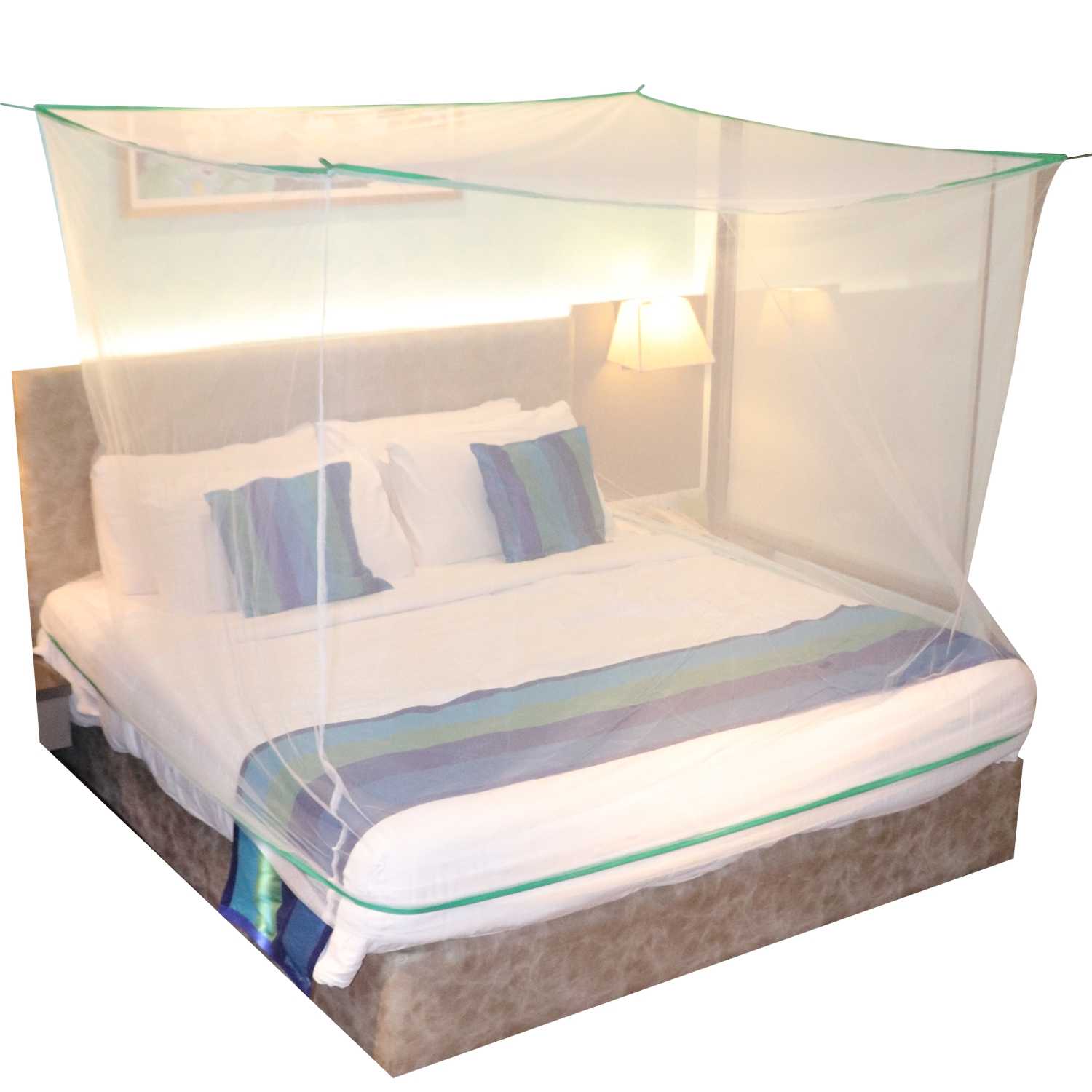 Paola Jewels | Mosquito Net for Double Bed, King-Size, Square Hanging Foldable Polyester Net White And Green 2