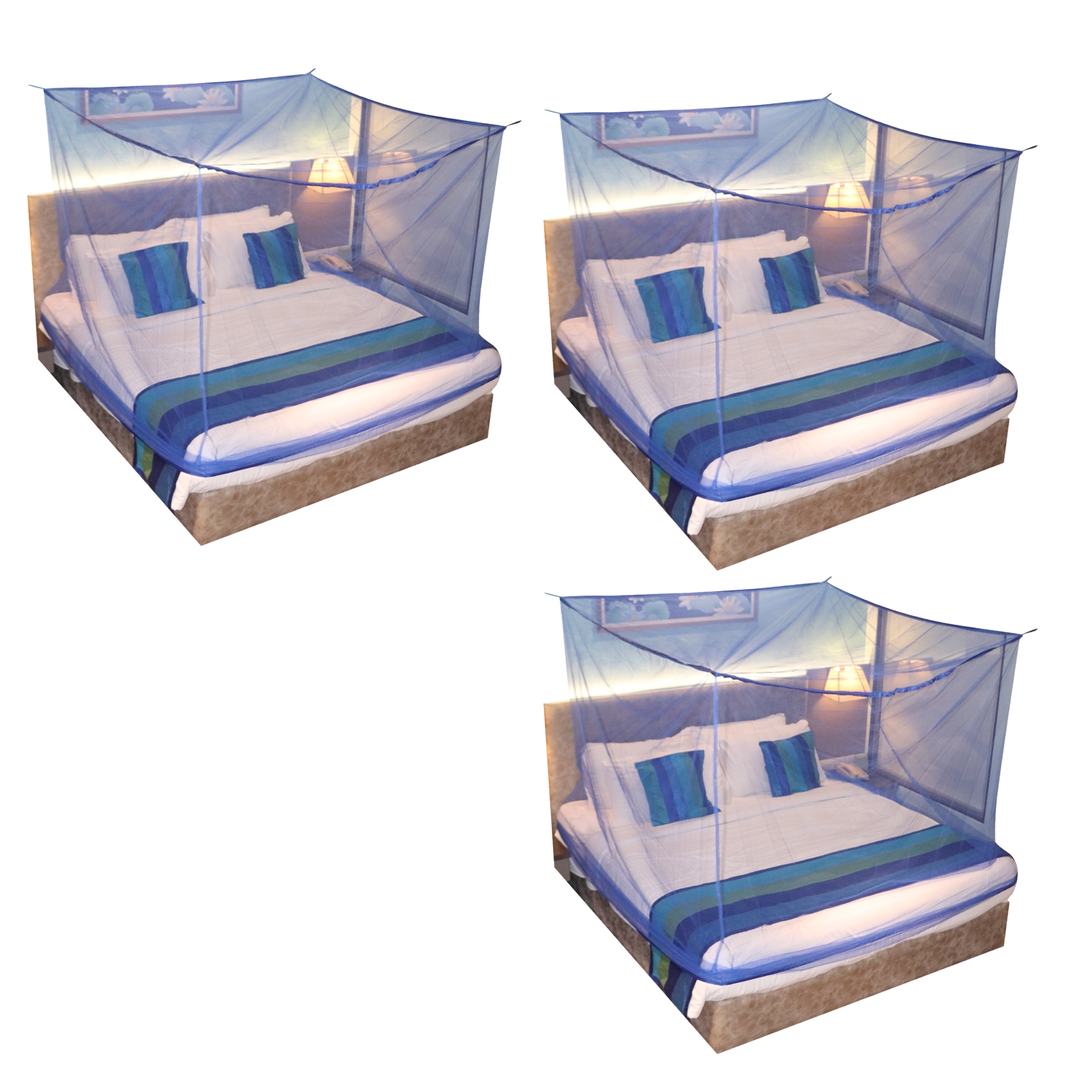 Paola Jewels | Mosquito Net for Double Bed, King-Size, Square Hanging Foldable Polyester Net BluePack of 3 3