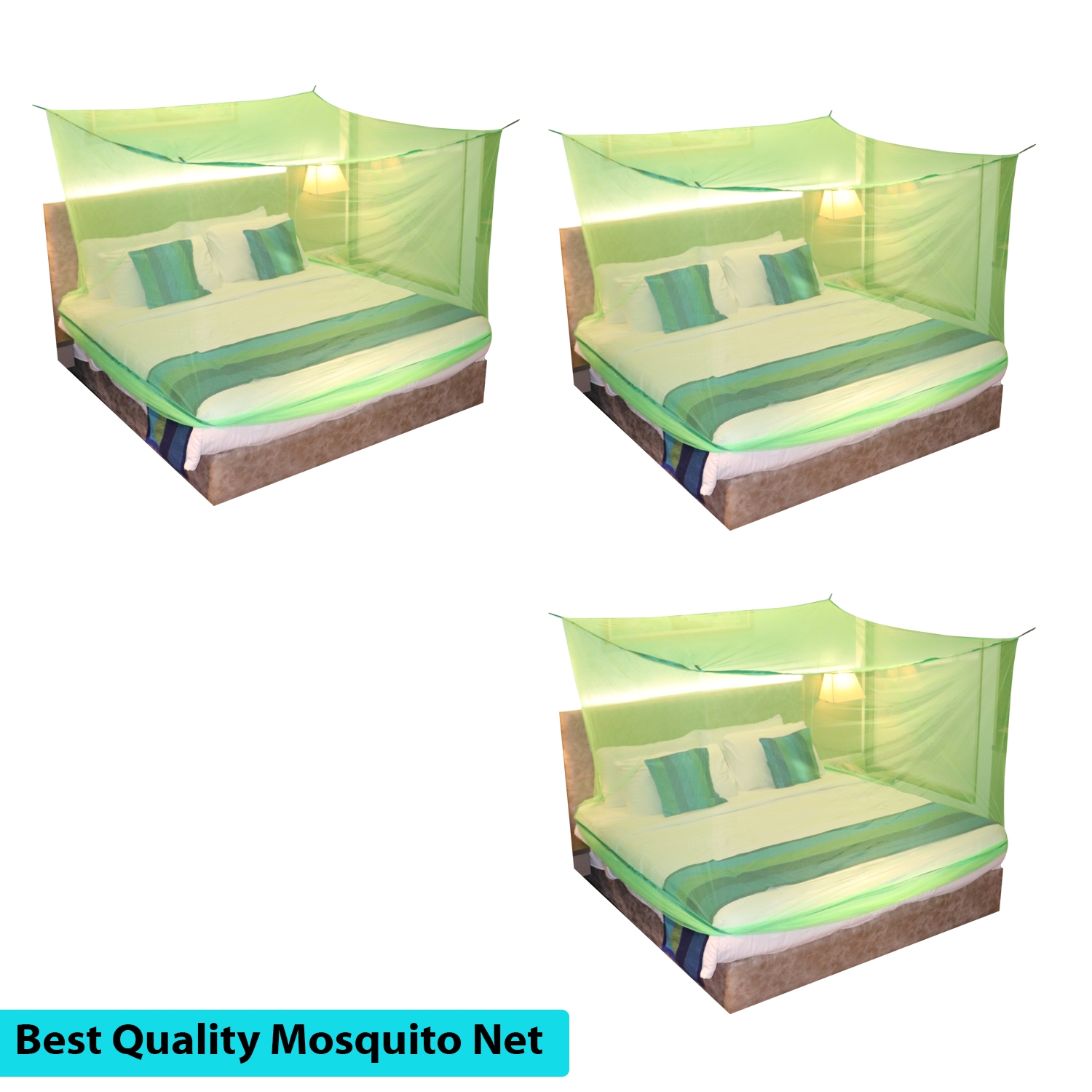 Paola Jewels | Mosquito Net for Double Bed, King-Size, Square Hanging Foldable Polyester Net Green Pack of 3 0