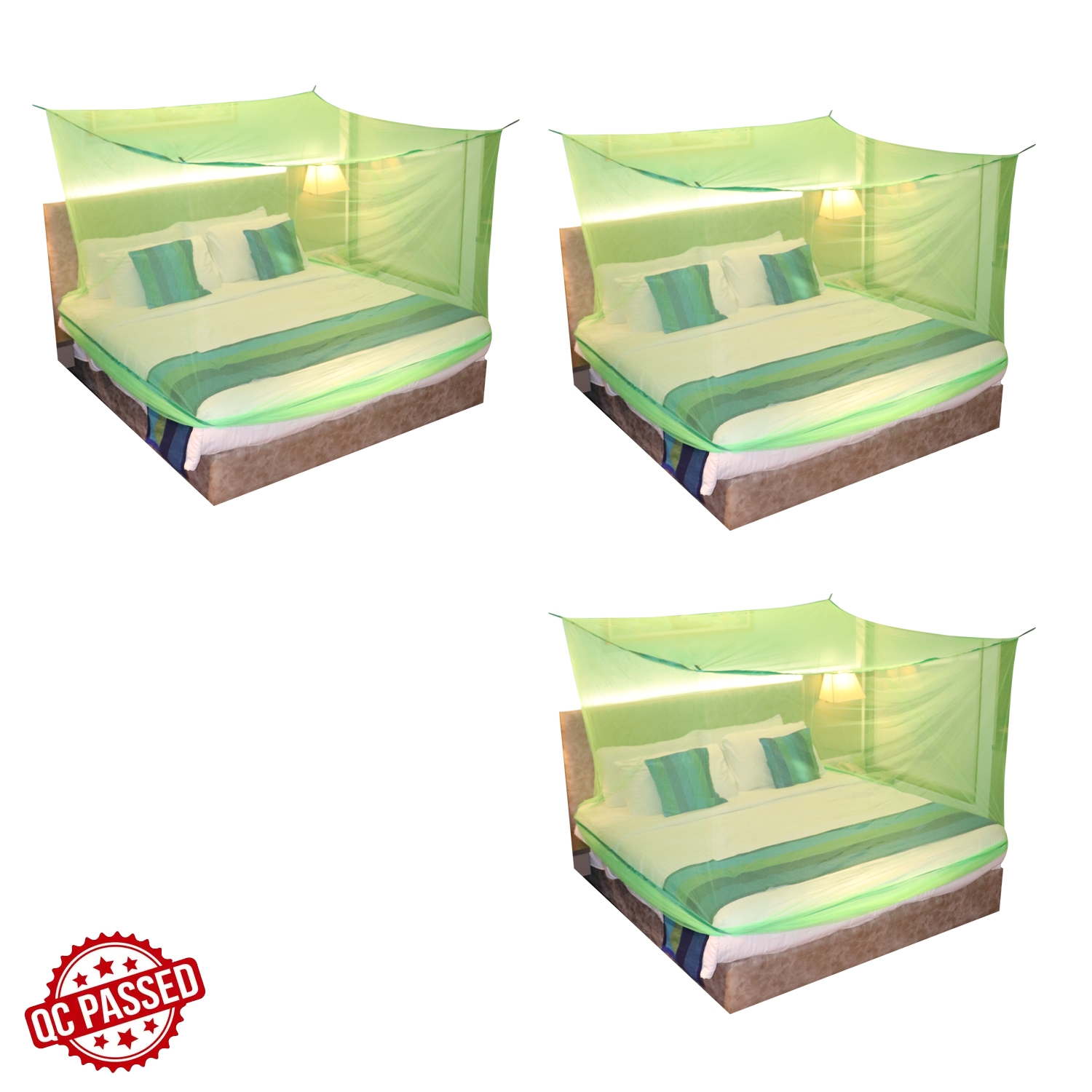 Paola Jewels | Mosquito Net for Double Bed, King-Size, Square Hanging Foldable Polyester Net Green Pack of 3 1