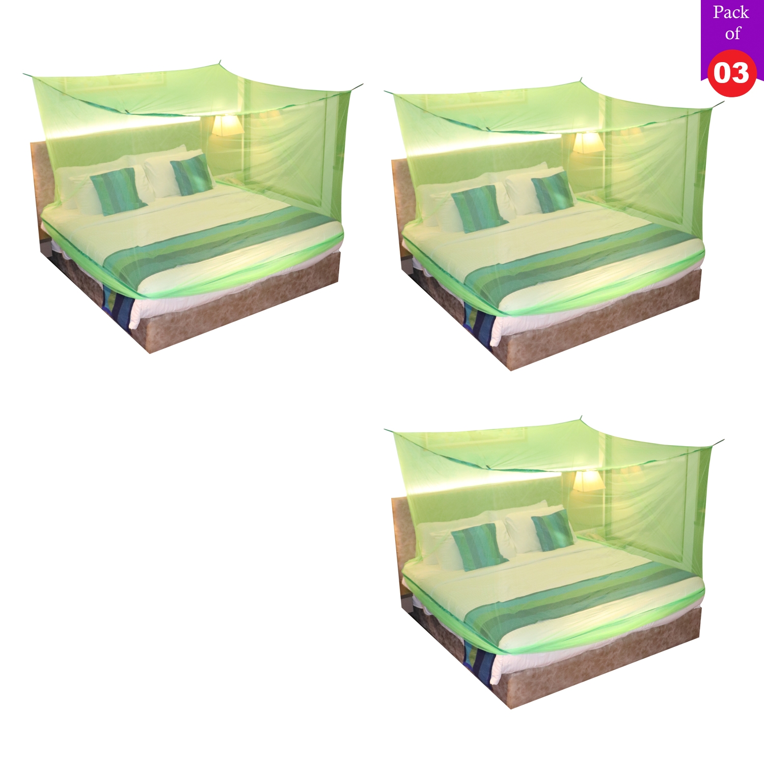 Paola Jewels | Mosquito Net for Double Bed, King-Size, Square Hanging Foldable Polyester Net Green Pack of 3 2