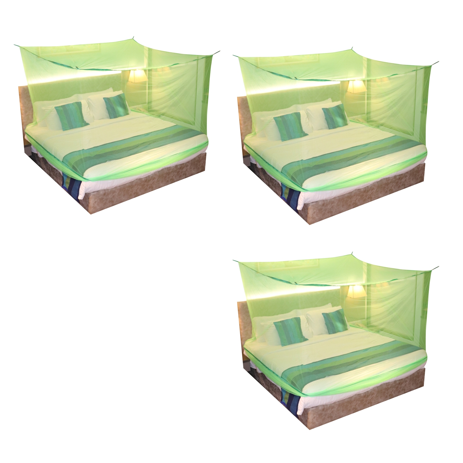 Paola Jewels | Mosquito Net for Double Bed, King-Size, Square Hanging Foldable Polyester Net Green Pack of 3 3