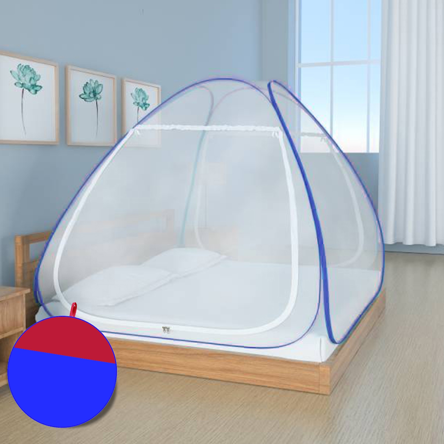 Paola Jewels | Paola Blue Mosquito Net Foldable Double Bed Net King Size  0