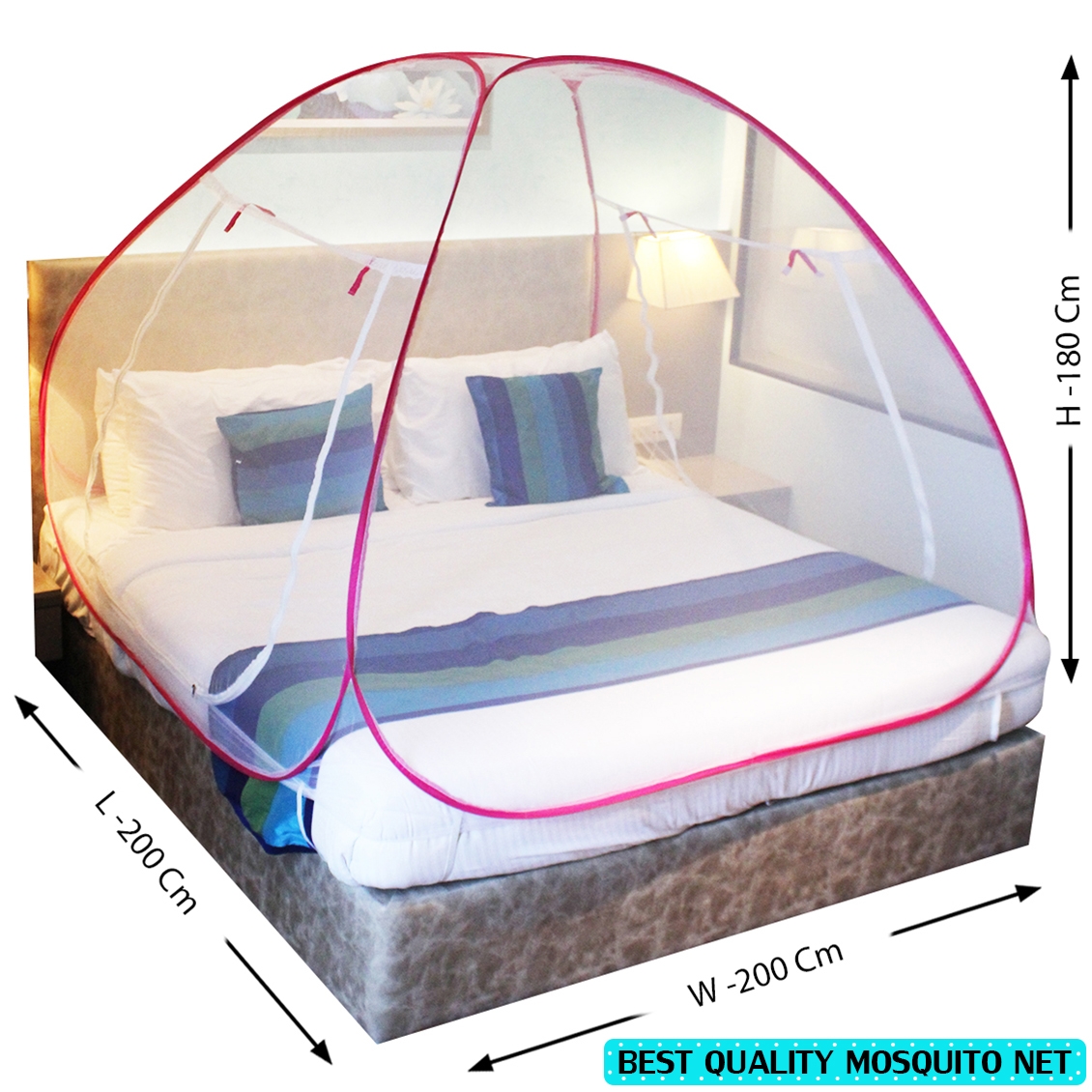 Paola Jewels |  Pink Mosquito Net Foldable Double Bed Net King Size Pack Of 3 2