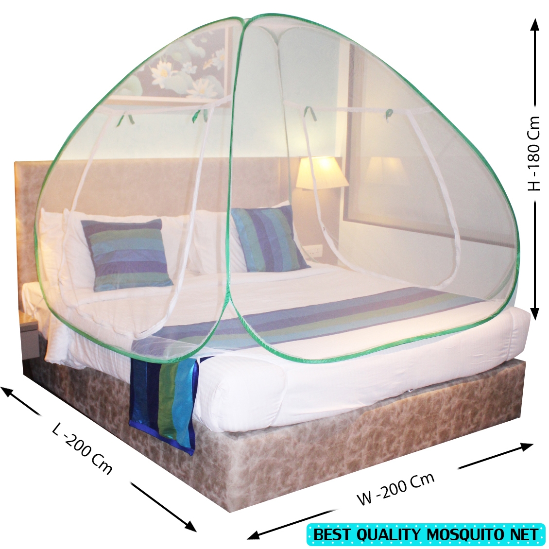 Paola Jewels |  Green Mosquito Net Foldable Double Bed Net King Size Pack Of 3 2