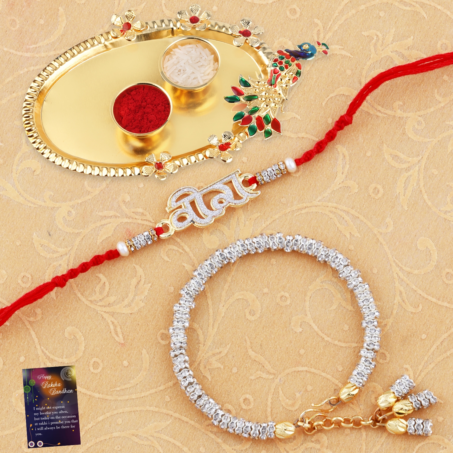 Gold Plated Punjabi Khanda Designer Bracelet Rakhi-sonthuy.vn