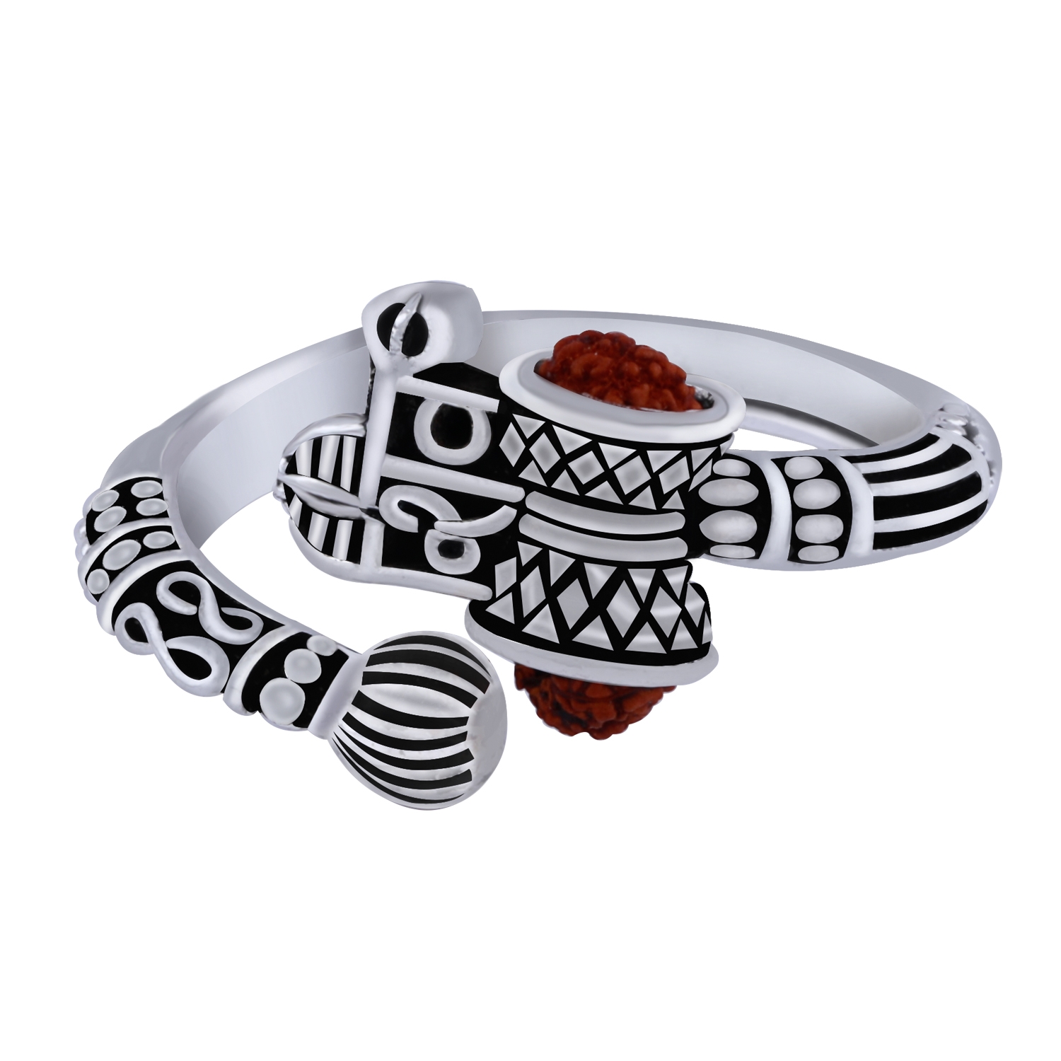 Paola Rudraksha Trishul Damroo Designer Oxidized Silver Ring for Men & Women 