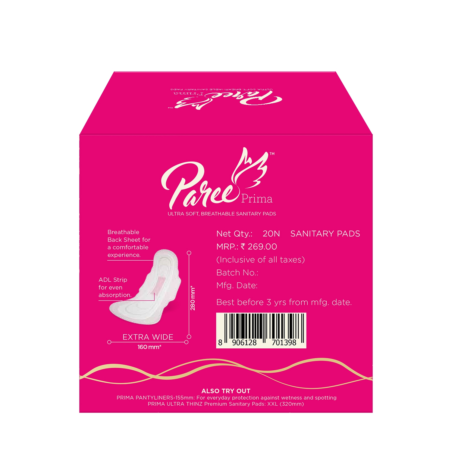Paree | Paree Prima Premium Ultra Soft Breathable XL Sanitary Pads for Heavy Flow, With Biodegradable Disposable Bags, 20 Pads 1