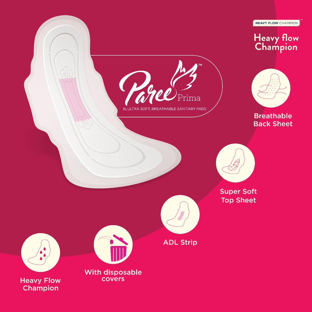 Paree | Paree Prima Premium Ultra Soft Breathable XL Sanitary Pads for Heavy Flow, With Biodegradable Disposable Bags, 20 Pads 2
