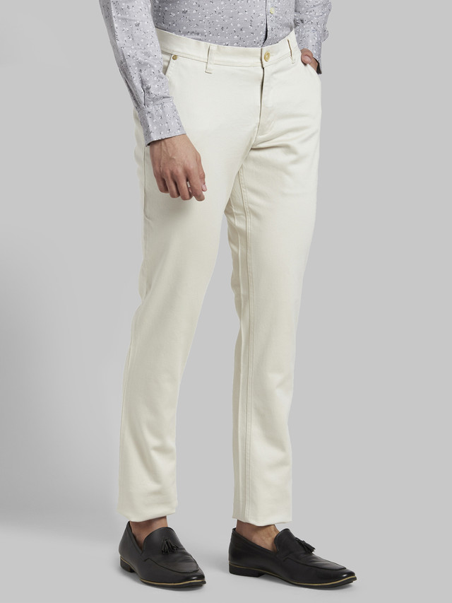 Buy WES Formals Solid Beige Carrot Fit Trousers from Westside