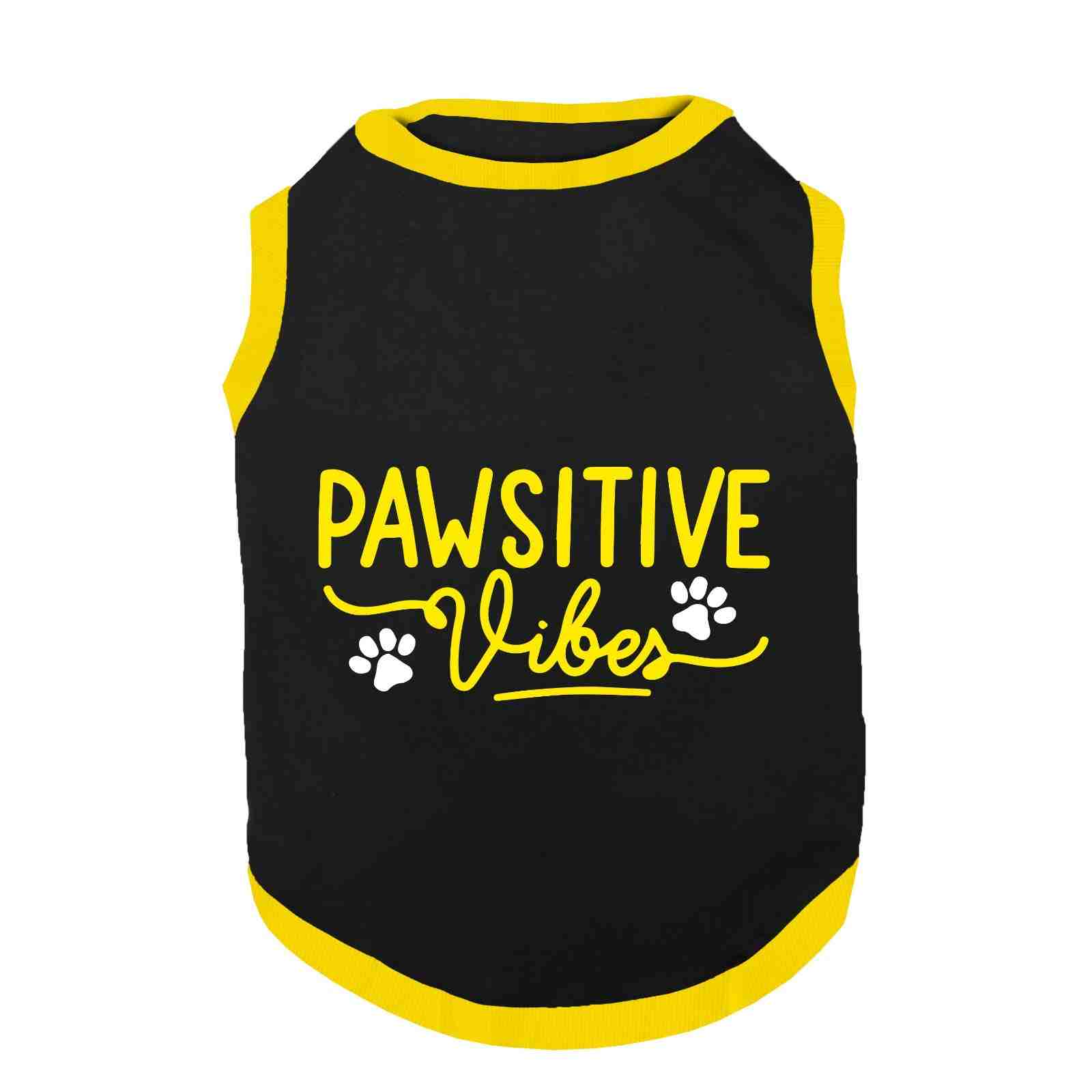 PawsIndia Ribbed Sleeves Printed Dog T-Shirt - Pawsitive Vibes (Black)