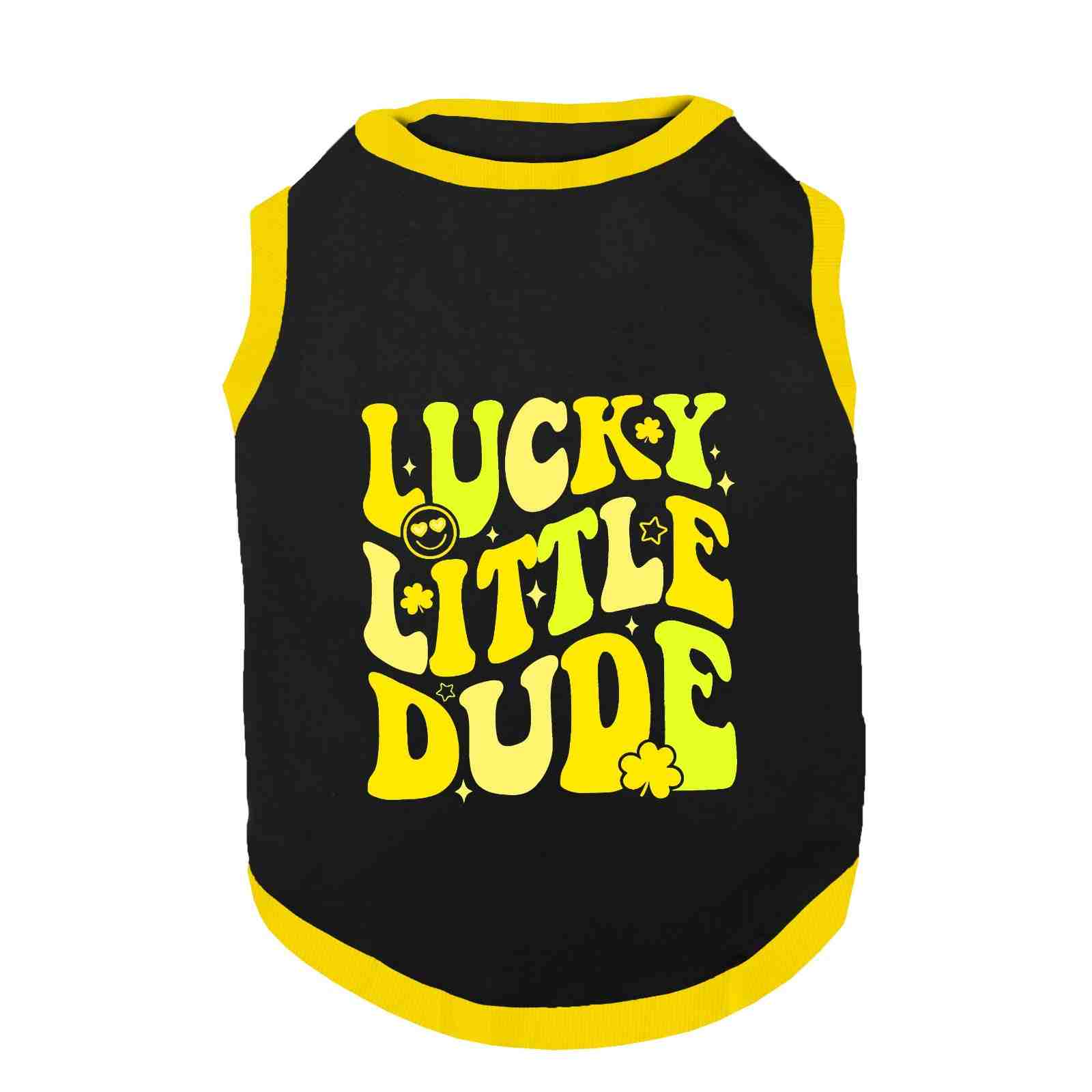 PawsIndia Ribbed Sleeves Printed Dog T-Shirt - Lucky Little Dude (Black)