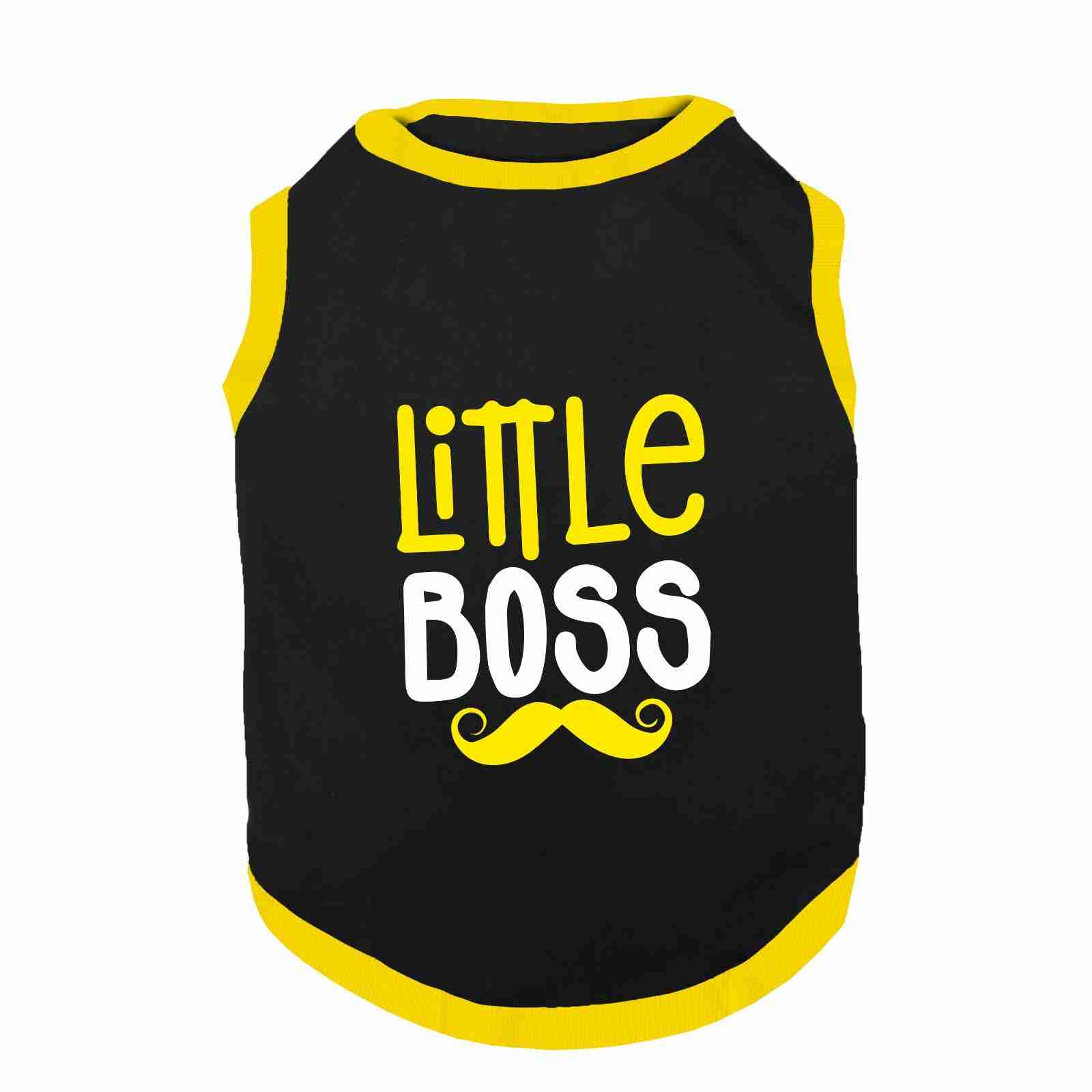 PawsIndia Ribbed Sleeves Printed Dog T-Shirt - Little Boss (Black)
