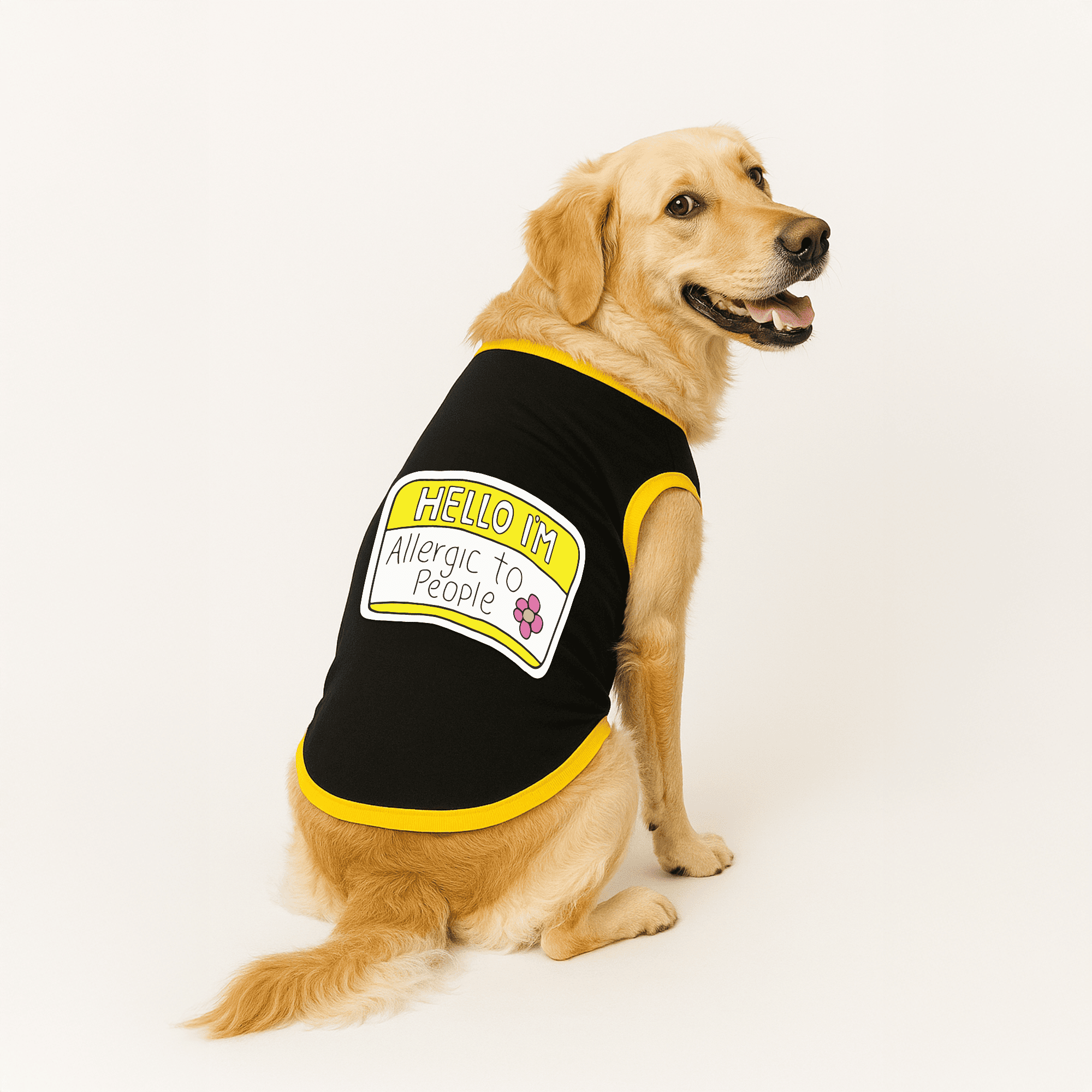 PawsIndia Ribbed Sleeves Printed Dog T-Shirt - Hello I'm Allergic to People (Black)