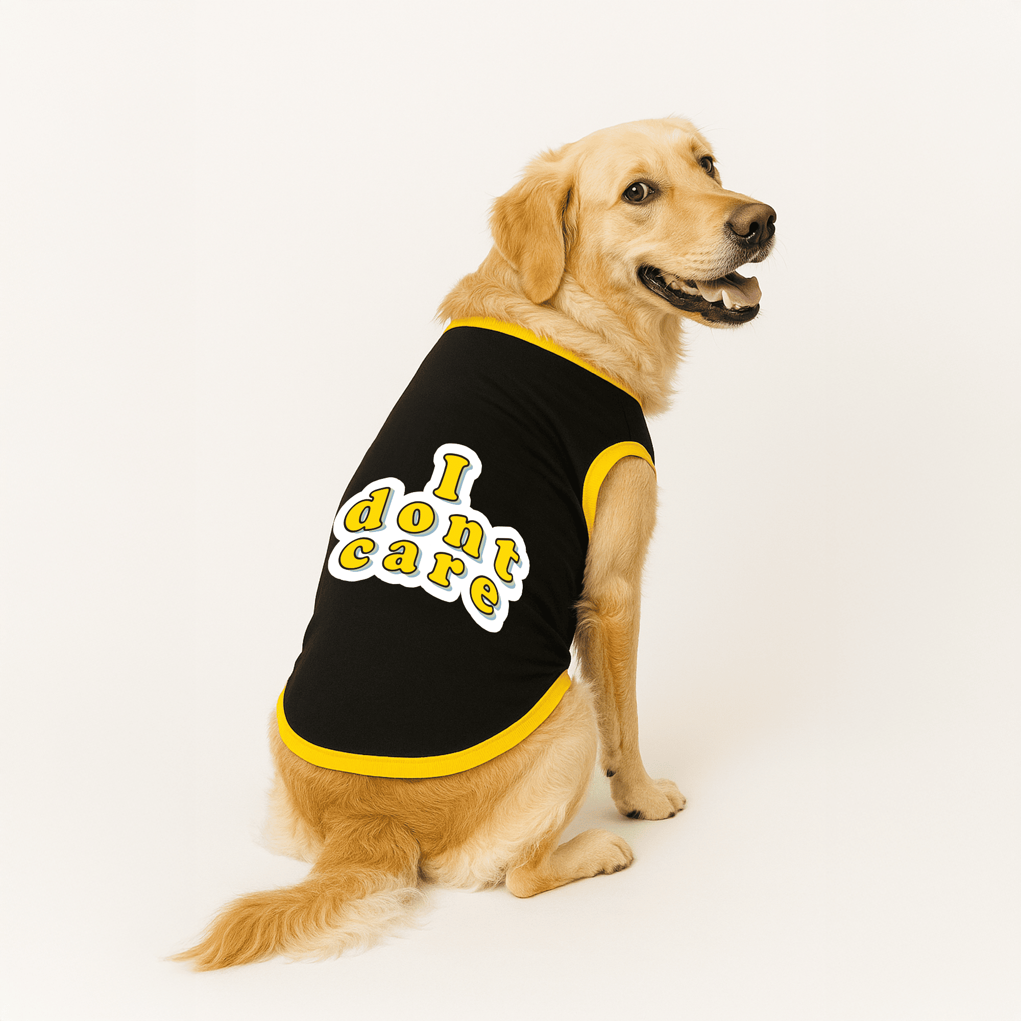 PawsIndia Ribbed Sleeves Printed Dog T-Shirt - I Don't Care (Black)