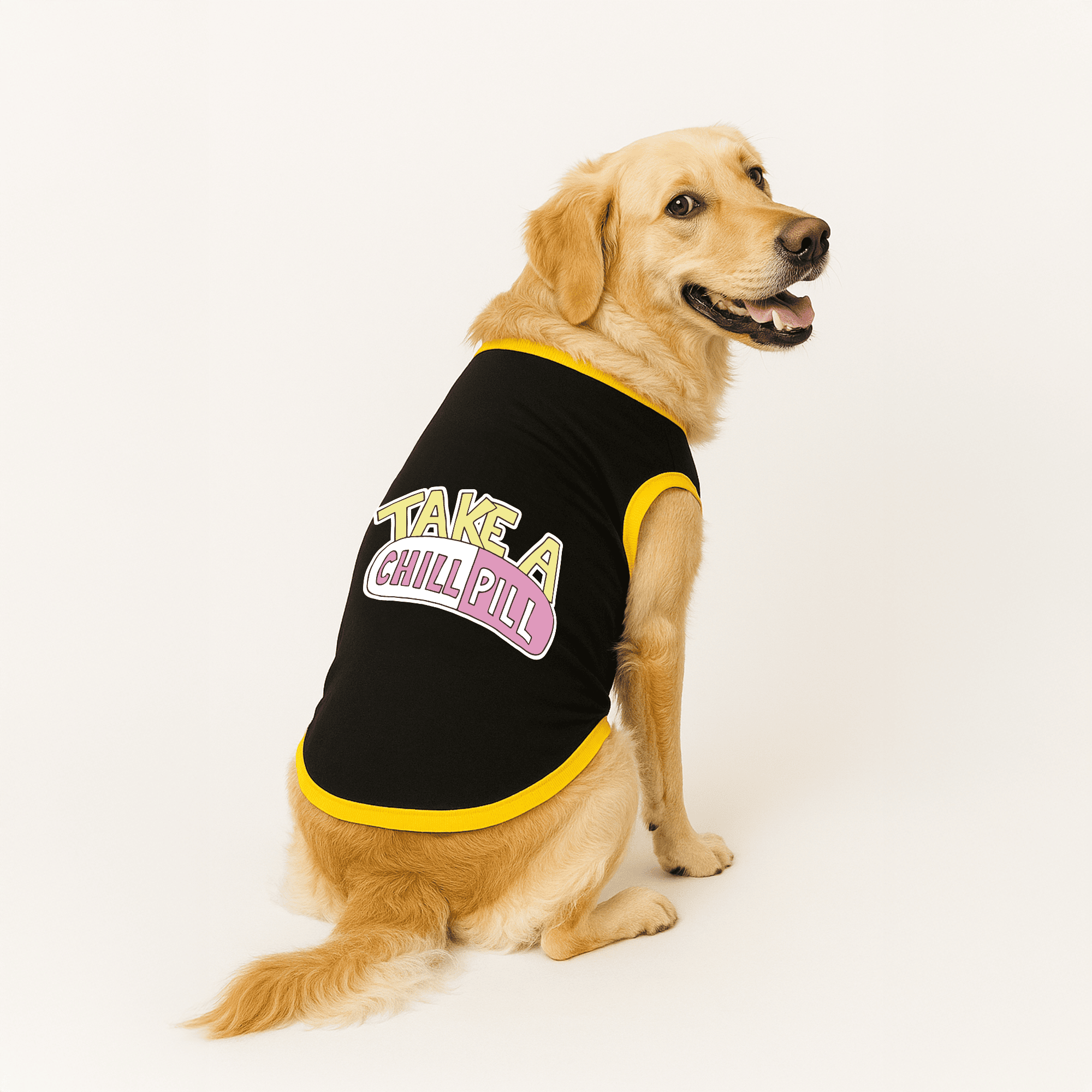 PawsIndia Ribbed Sleeves Printed Dog T-Shirt - Take A Chill Pill (Black)