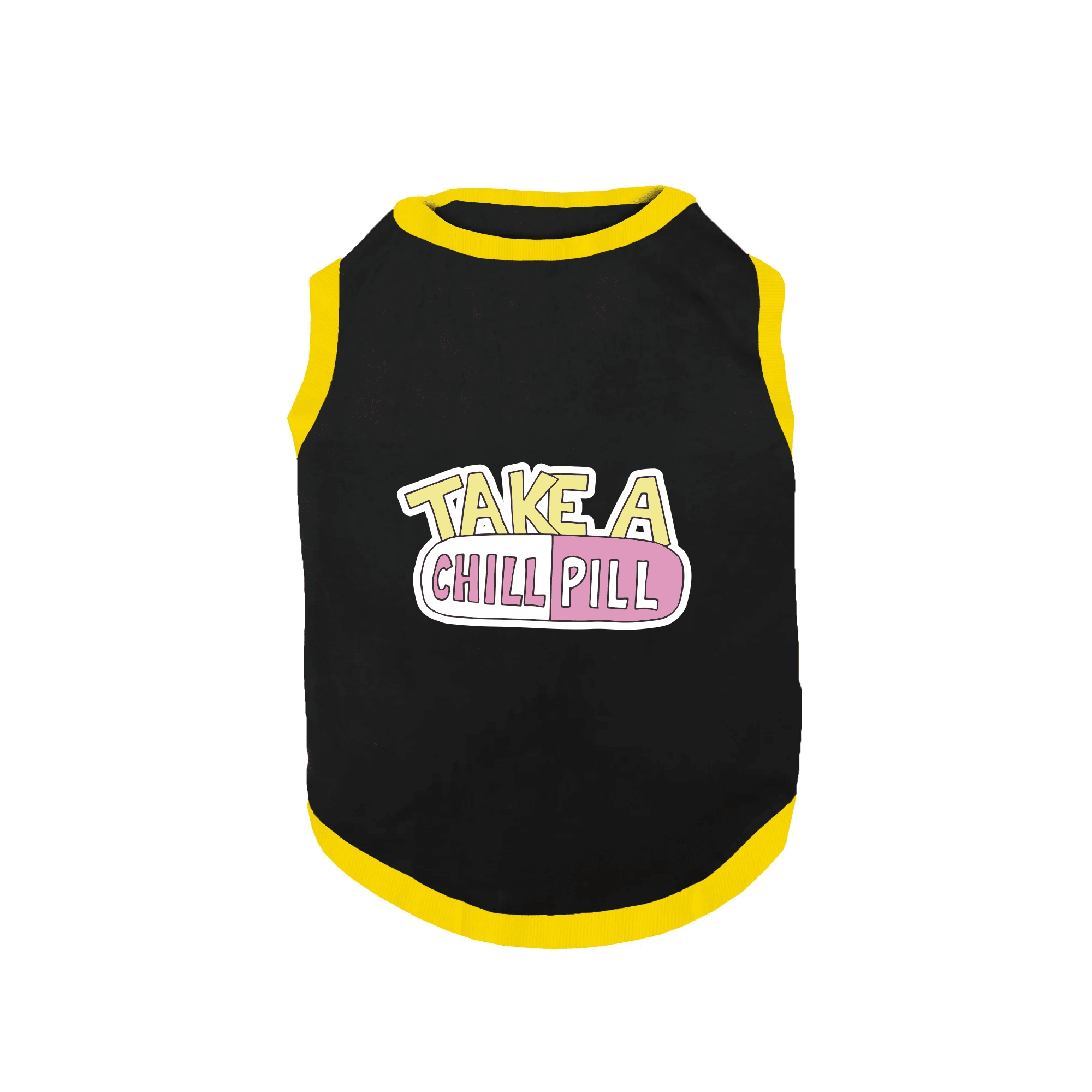 PawsIndia Ribbed Sleeves Printed Dog T-Shirt - Take A Chill Pill (Black)
