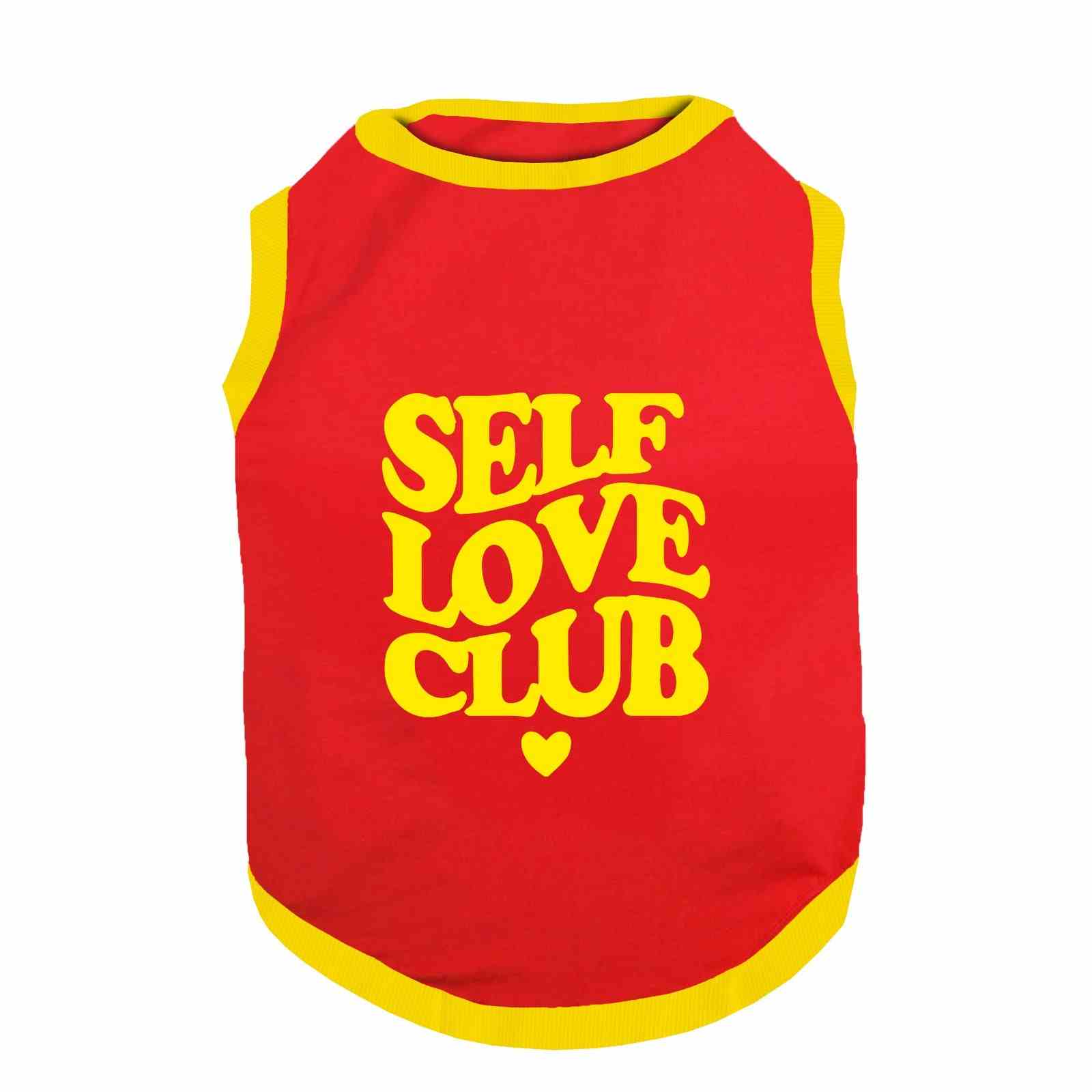 PawsIndia Ribbed Sleeves Printed Dog T-Shirt - Self Love Club (Red)