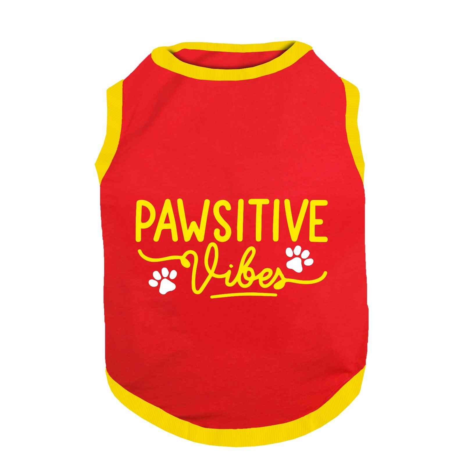 PawsIndia Ribbed Sleeves Printed Dog T-Shirt - Pawsitive Vibes (Red)