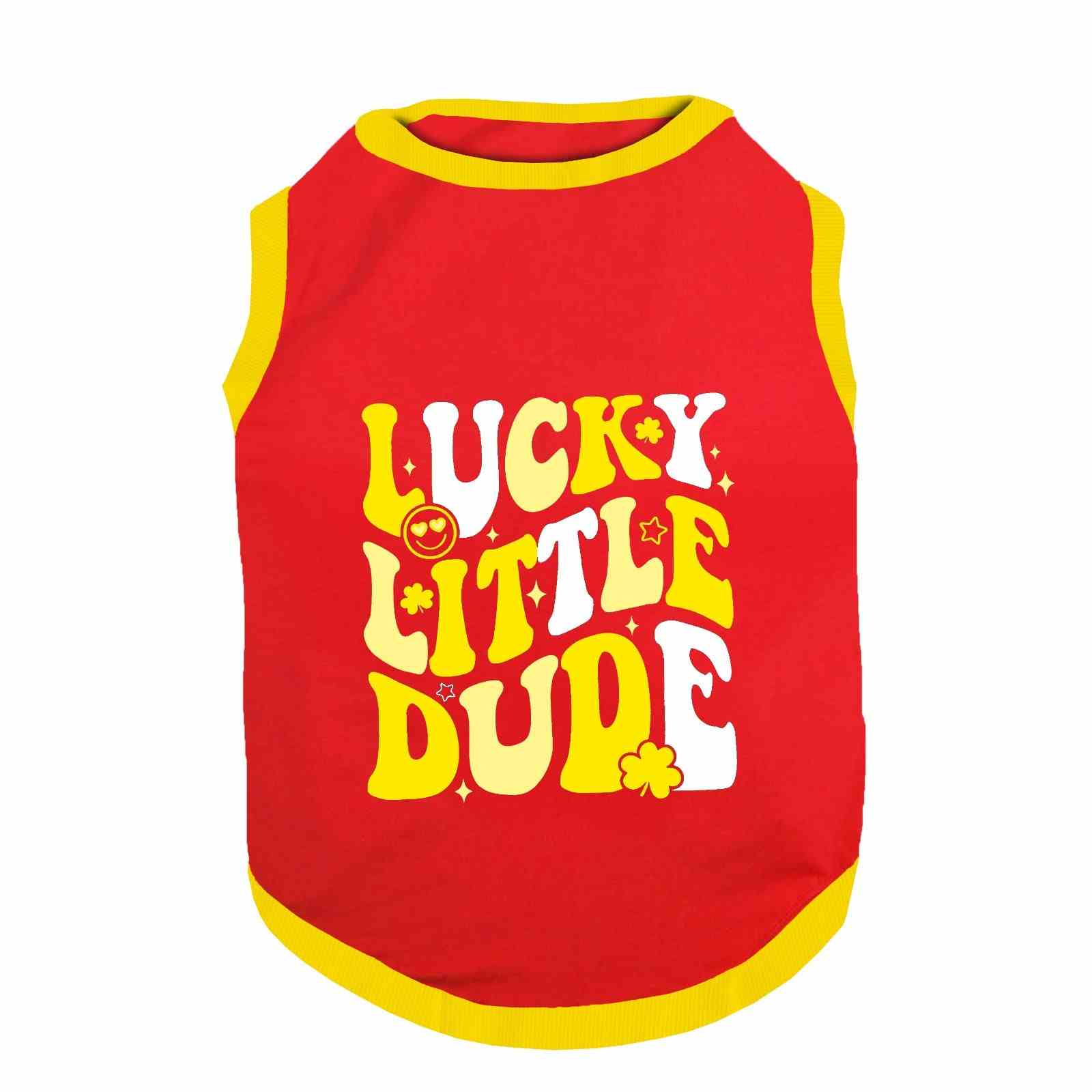 PawsIndia Ribbed Sleeves Printed Dog T-Shirt - Lucky Little Dude (Red)