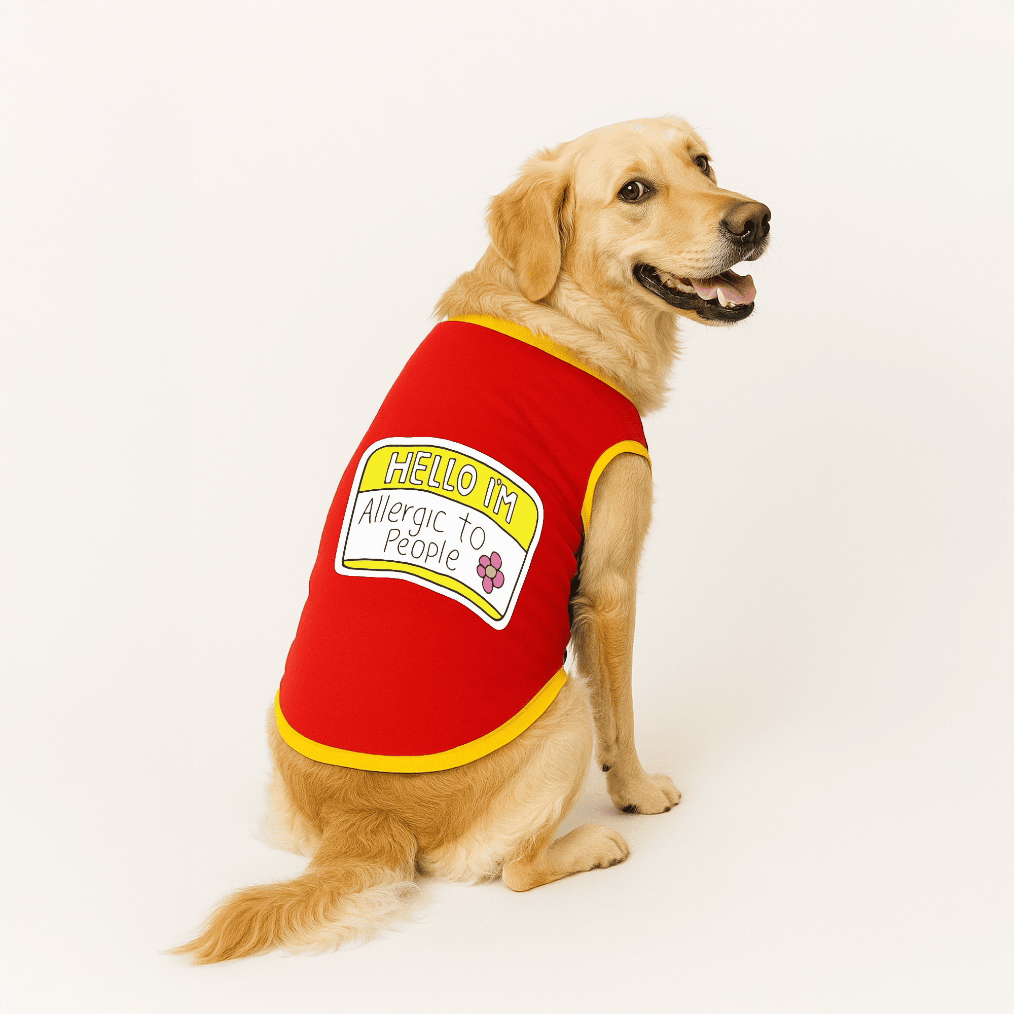 PawsIndia Ribbed Sleeves Printed Dog T-Shirt - Hello I'm Allergic to People (Red)