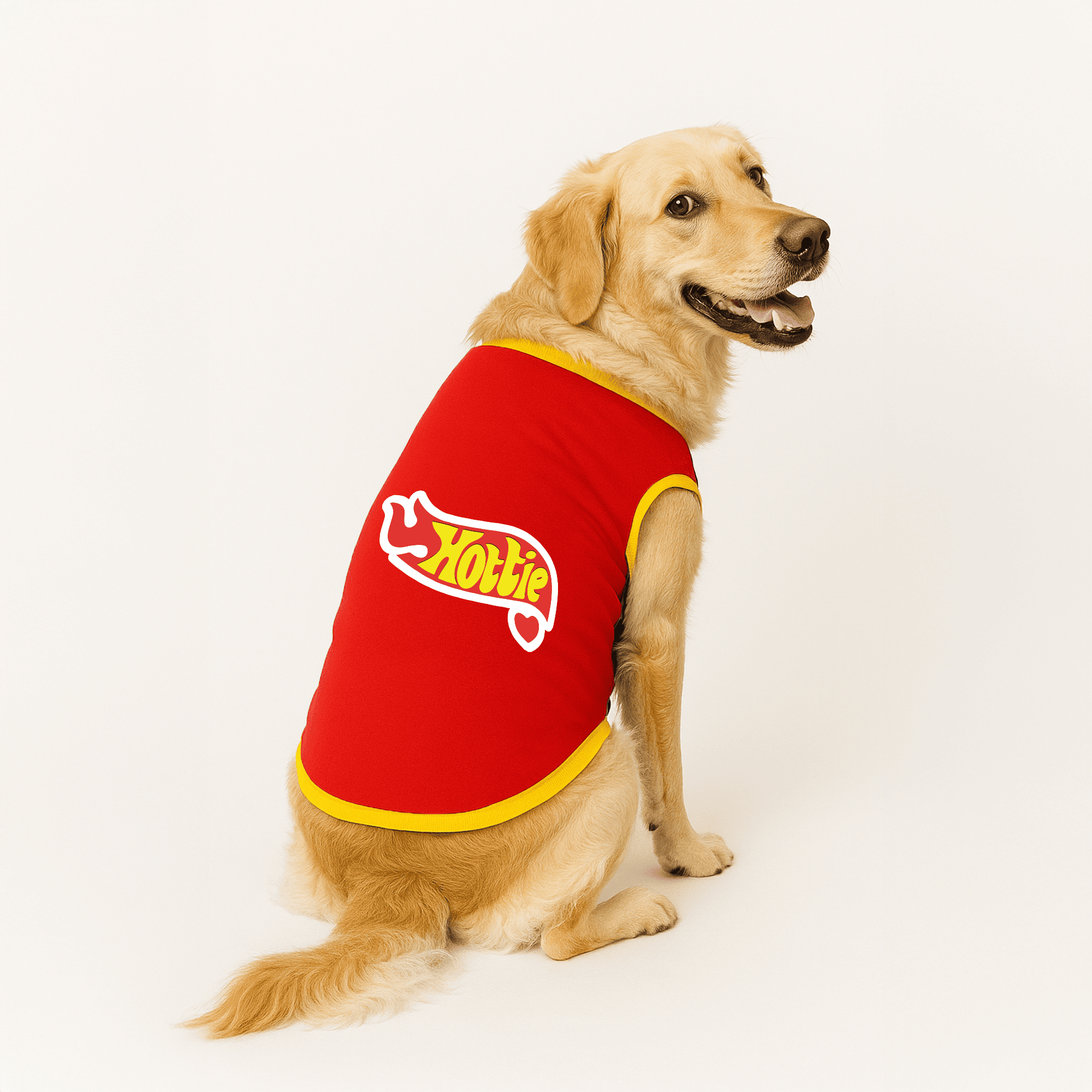 PawsIndia Ribbed Sleeves Printed Dog T-Shirt - Hottie (Red)