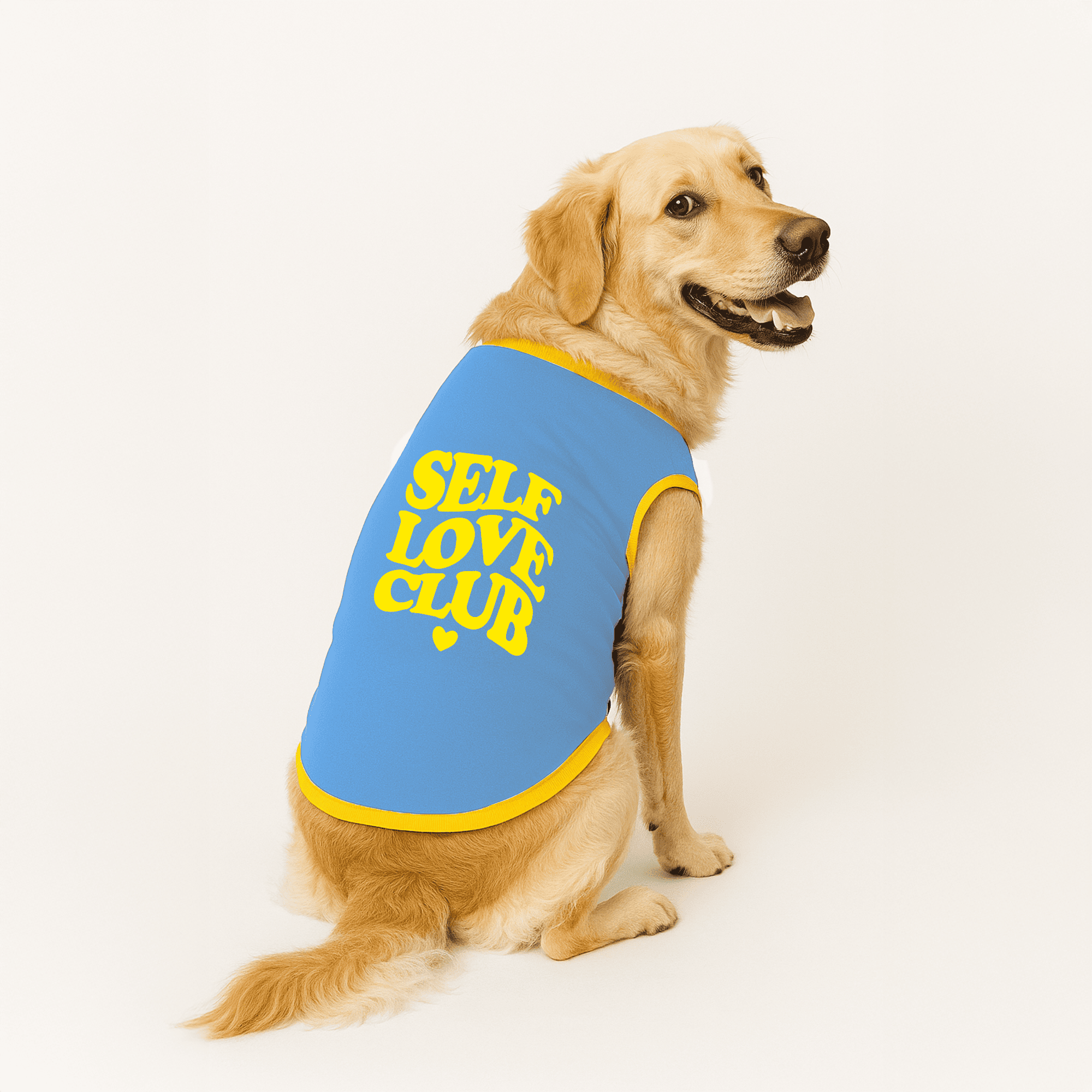PawsIndia Ribbed Sleeves Printed Dog T-Shirt - Self Love Club (Blue)