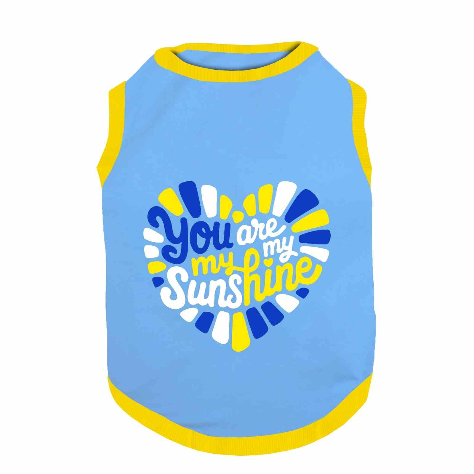 PawsIndia Ribbed Sleeves Printed Dog T-Shirt - You Are My Sunshine (Blue)
