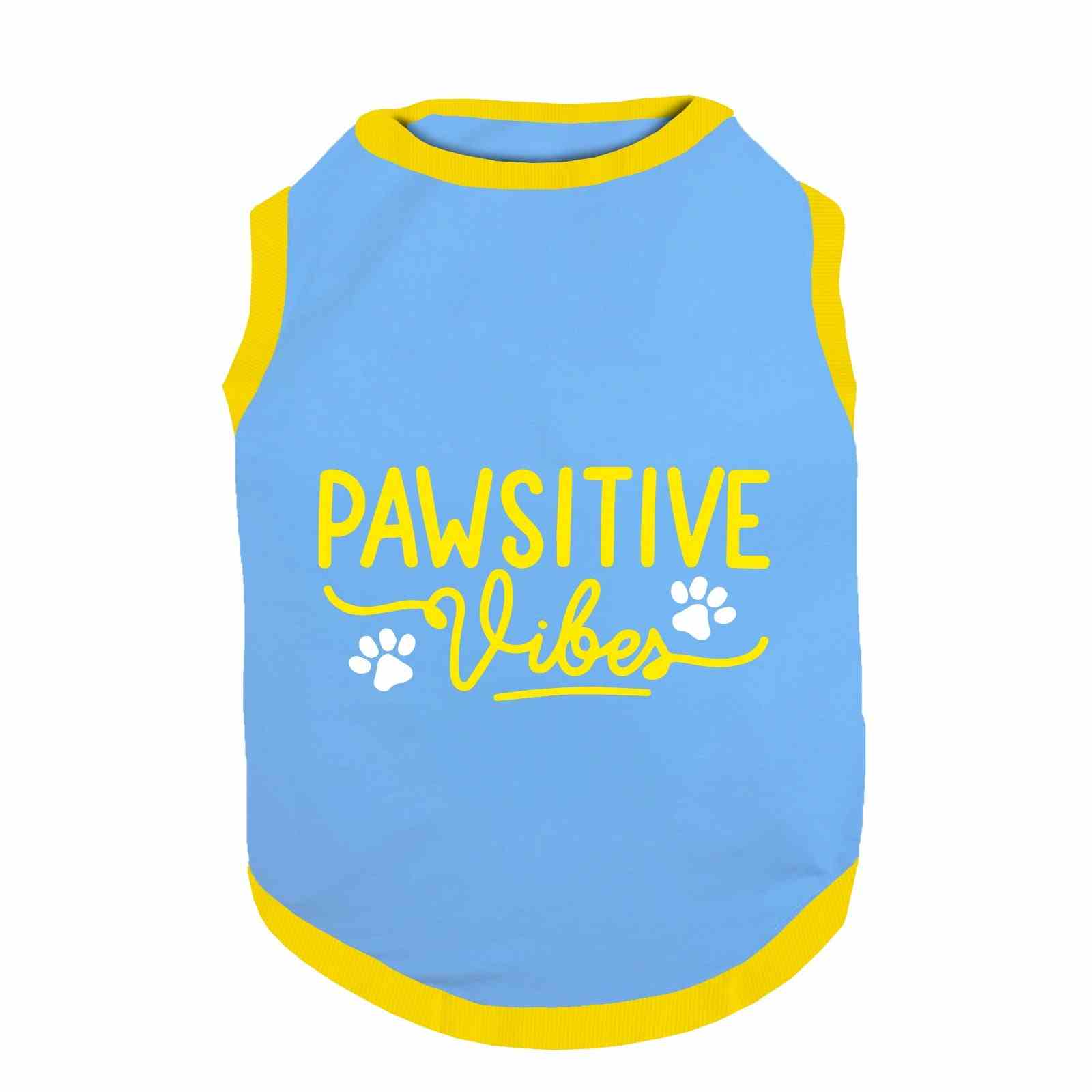 PawsIndia Ribbed Sleeves Printed Dog T-Shirt - Lucky Little Dude (Blue)
